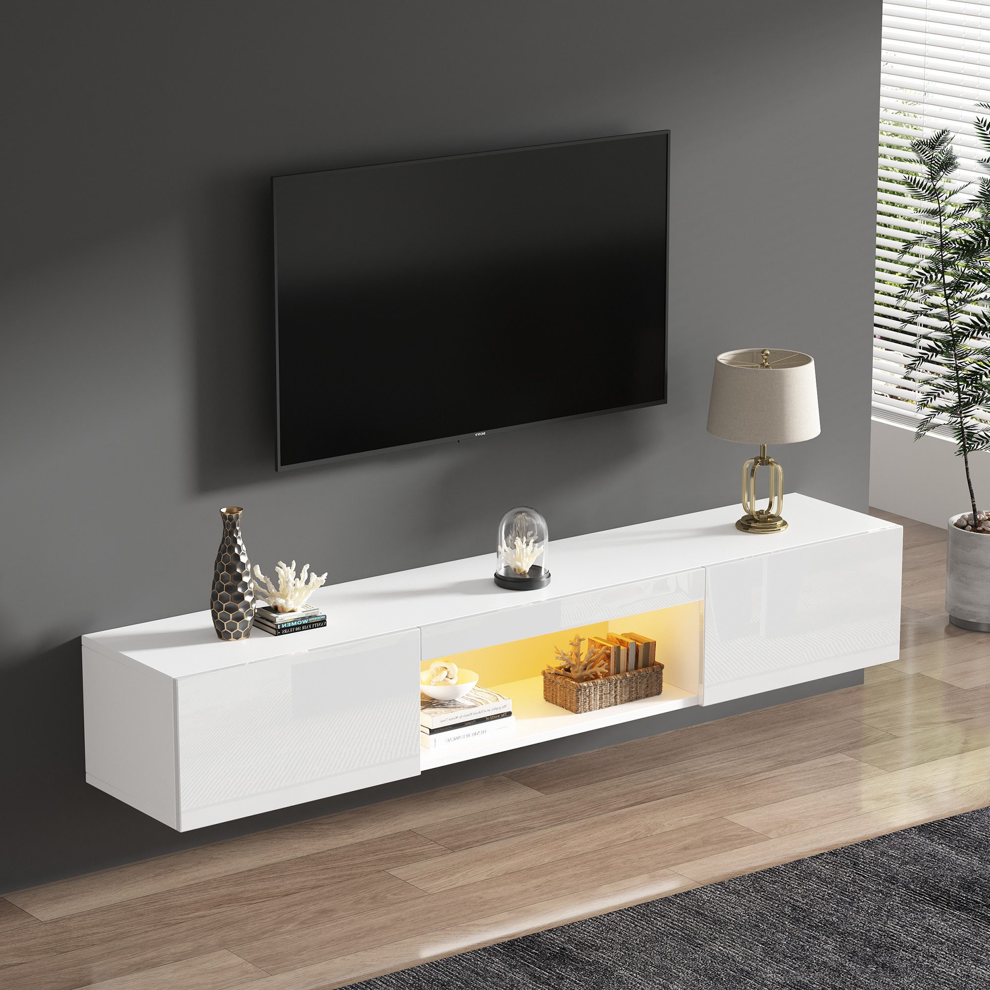 MODFU Lowboard TV-Schrank (TV-Ständer,Hochglanz-Hängeschrank, 1 St., günstig online kaufen