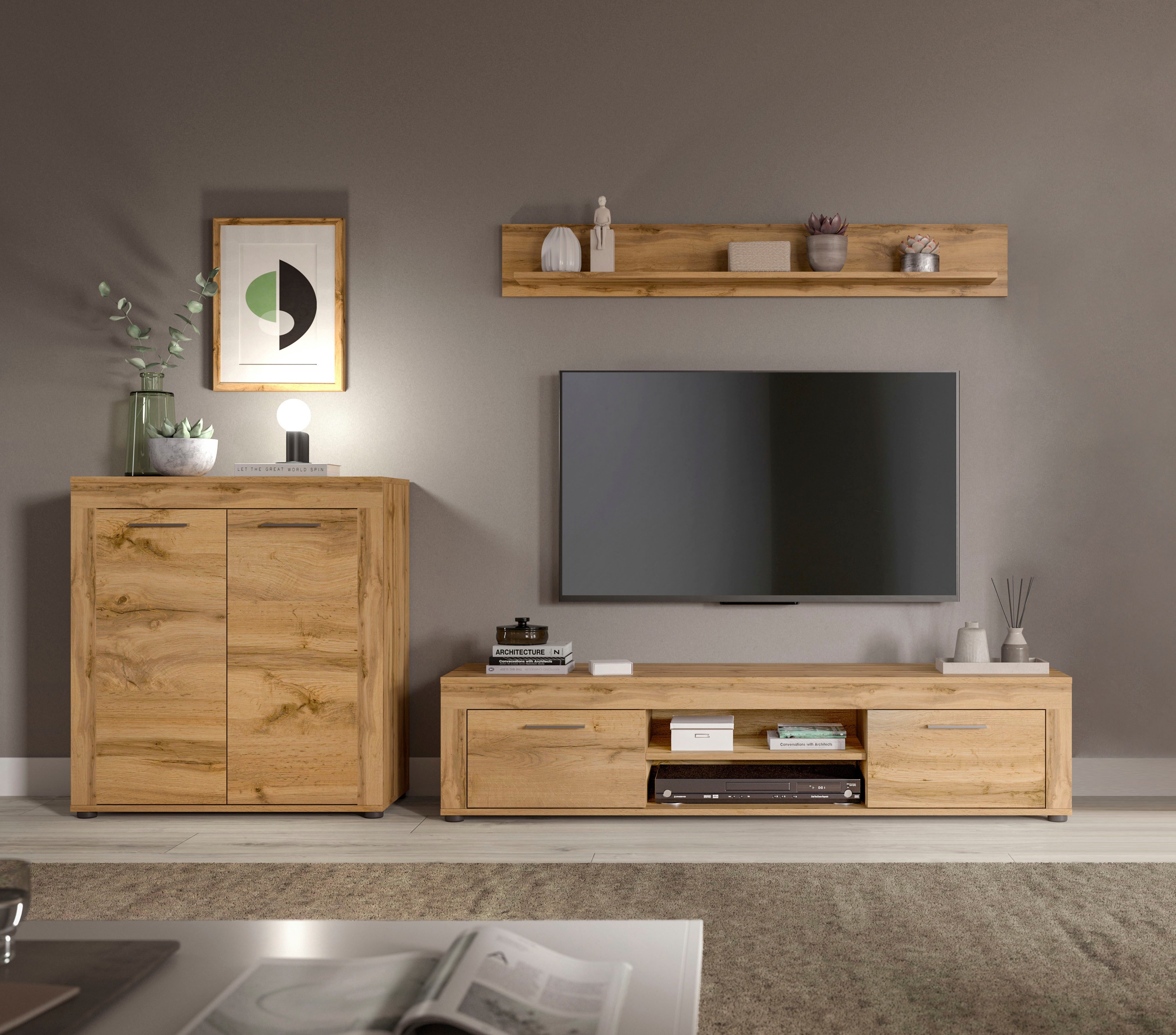 OTTO home Wohnwand AOSTA, Breite 255cm, 3-teilige Wohn-Kombination, (3-St., bestehend aus: Highboard, Lowboard, Wandboard), Wohnwand, Kombination, Anbauwand, Möbel Set, Schrankwand, Möbel Kombi