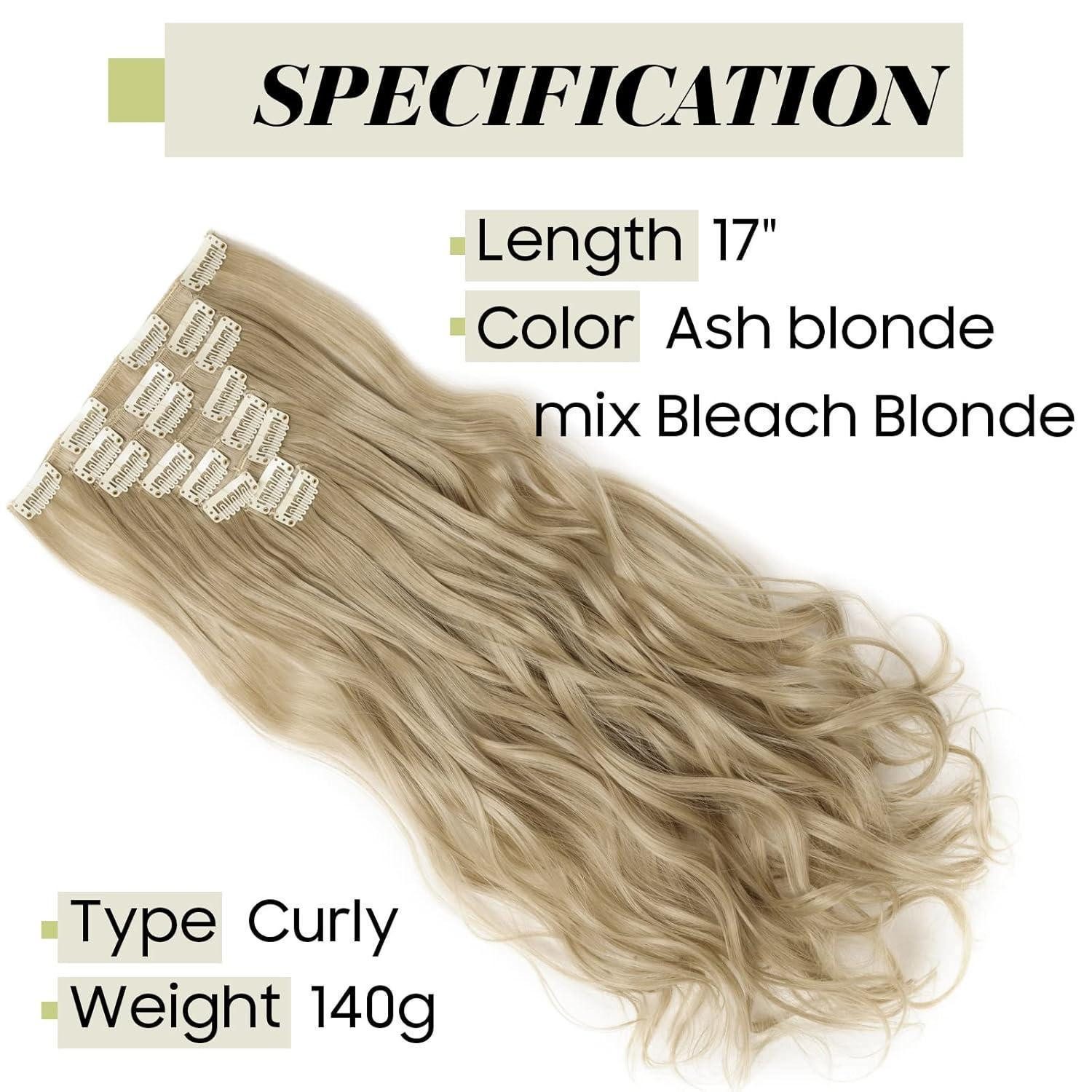 LuxusKollektion Kunsthaar-Extension Haarverlängerungen ClipIn Kopf 8Pcs 43 CM Ash blonde mix bleach blonde