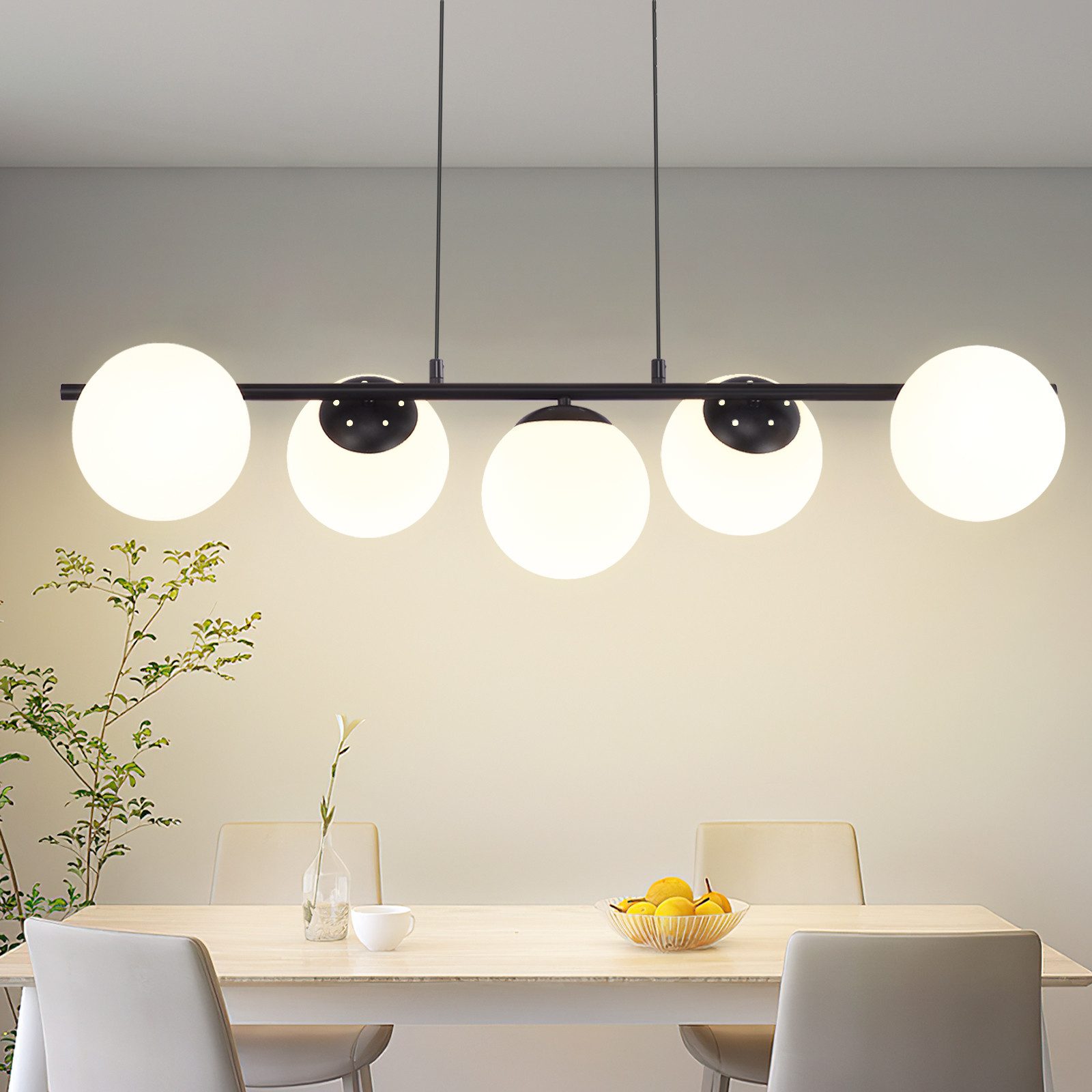 Nettlife Pendelleuchte Schwarz Glas Hängelampe E27 5-Flammig 150CM, Höhenve günstig online kaufen