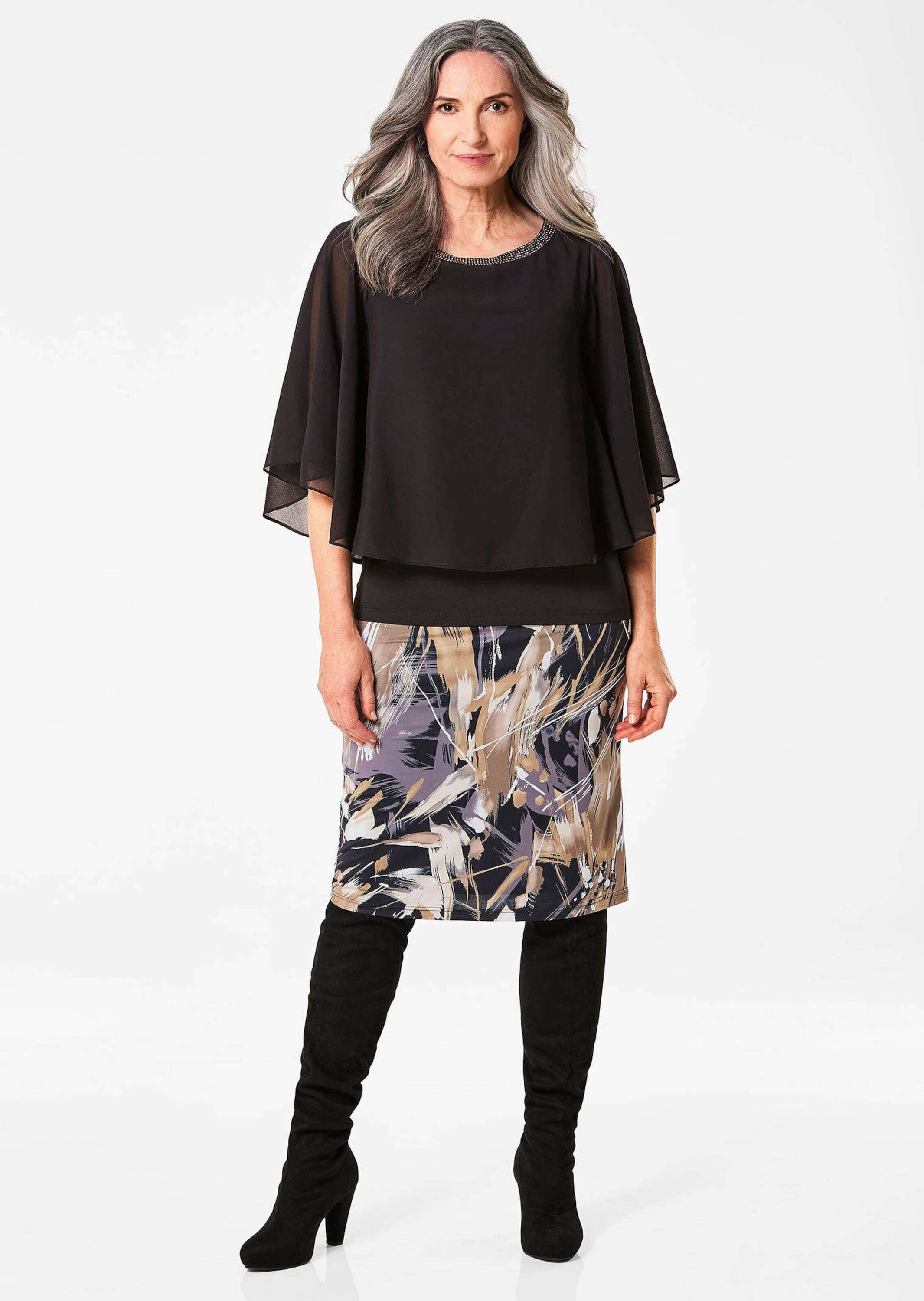 GOLDNER Shirtbluse Edle Chiffonbluse, U-Boot-Ausschnitt Herbsttunika mit Gl günstig online kaufen