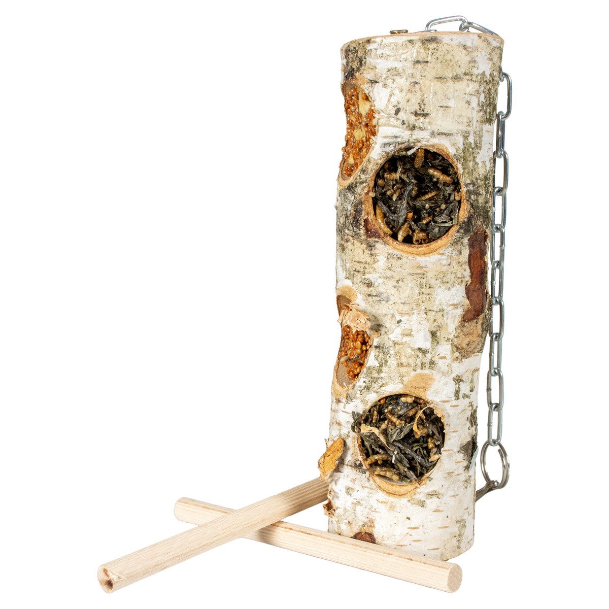 DUVO+ Vogelsnack gefüllter Birkenstamm Feeder 220 g, Trockenfutter für: Vogel
