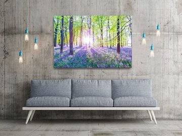 Levandeo® Leinwandbild, Leinwandbild 80x60cm Wald Natur Lavendel Echtholz Keilrahmen Wanddeko