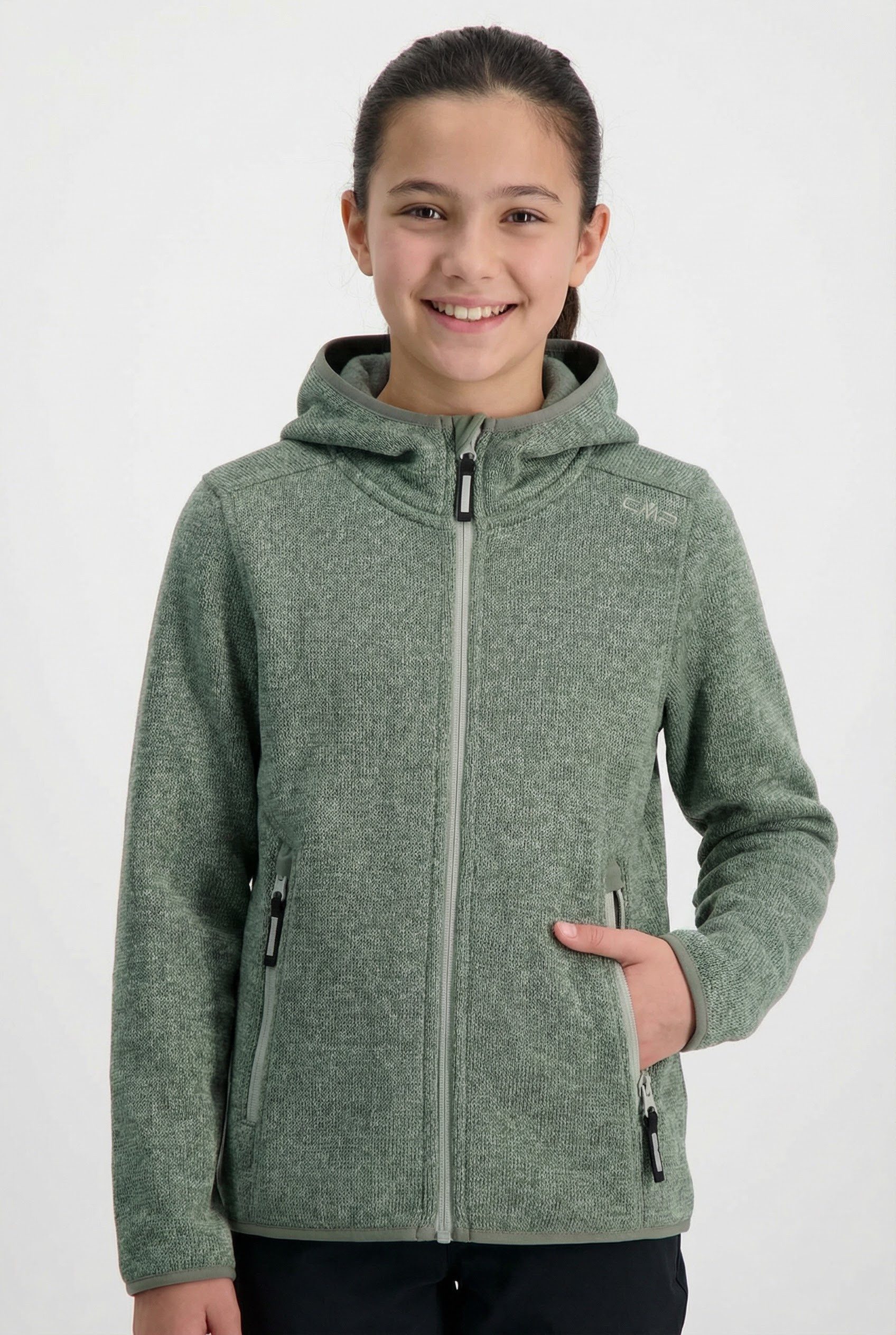 CMP Strickfleecejacke Übergangsjacke für Kinder, mit Kapuze, mit Reißverschlusstaschen
