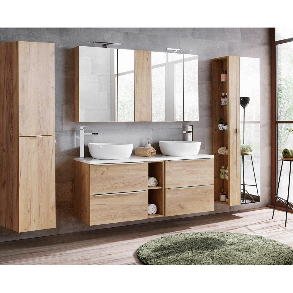 Lomadox Badmöbel-Set TOSKANA-56, (Spar-Set, 4-St), Doppelwaschtisch 2 Wasch günstig online kaufen