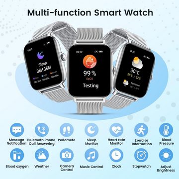 Motsfit Smartwatch (1,85 Zoll, Android iOS), mit Telefonfunktion IP68 Wasserdicht SpO2 Pulsuhr 100+ Sportmodi Uhren