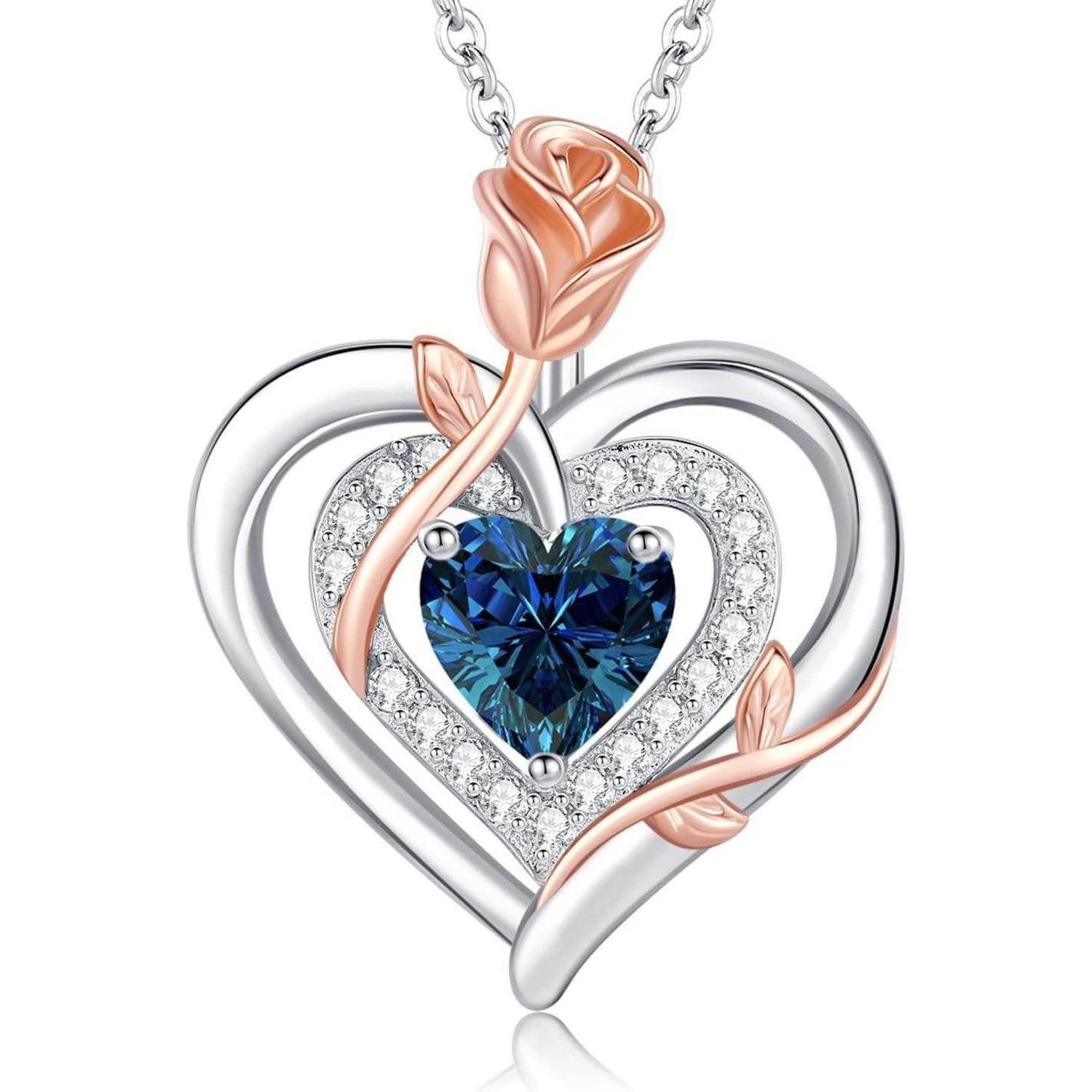 LuxusKollektion Herzkette Halskette Damen Silber 925 Doppelherz Geburtsstein 09 Silber September