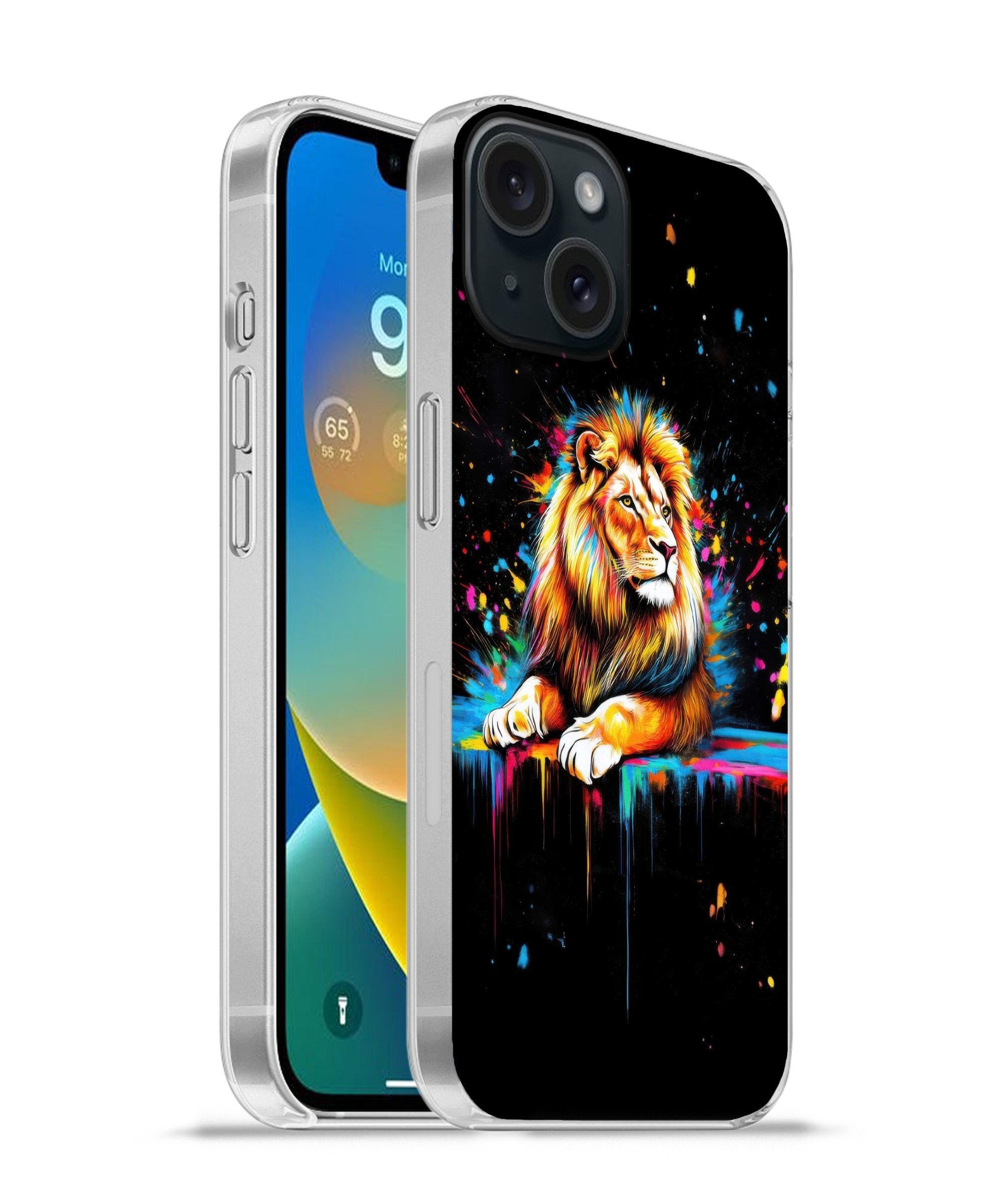 MuchoWow Handyhülle für Apple iPhone 15 Löwe - Bunt - Spritzer, Smartphone-Bumper, Print, Handy Schutzhülle Dünn