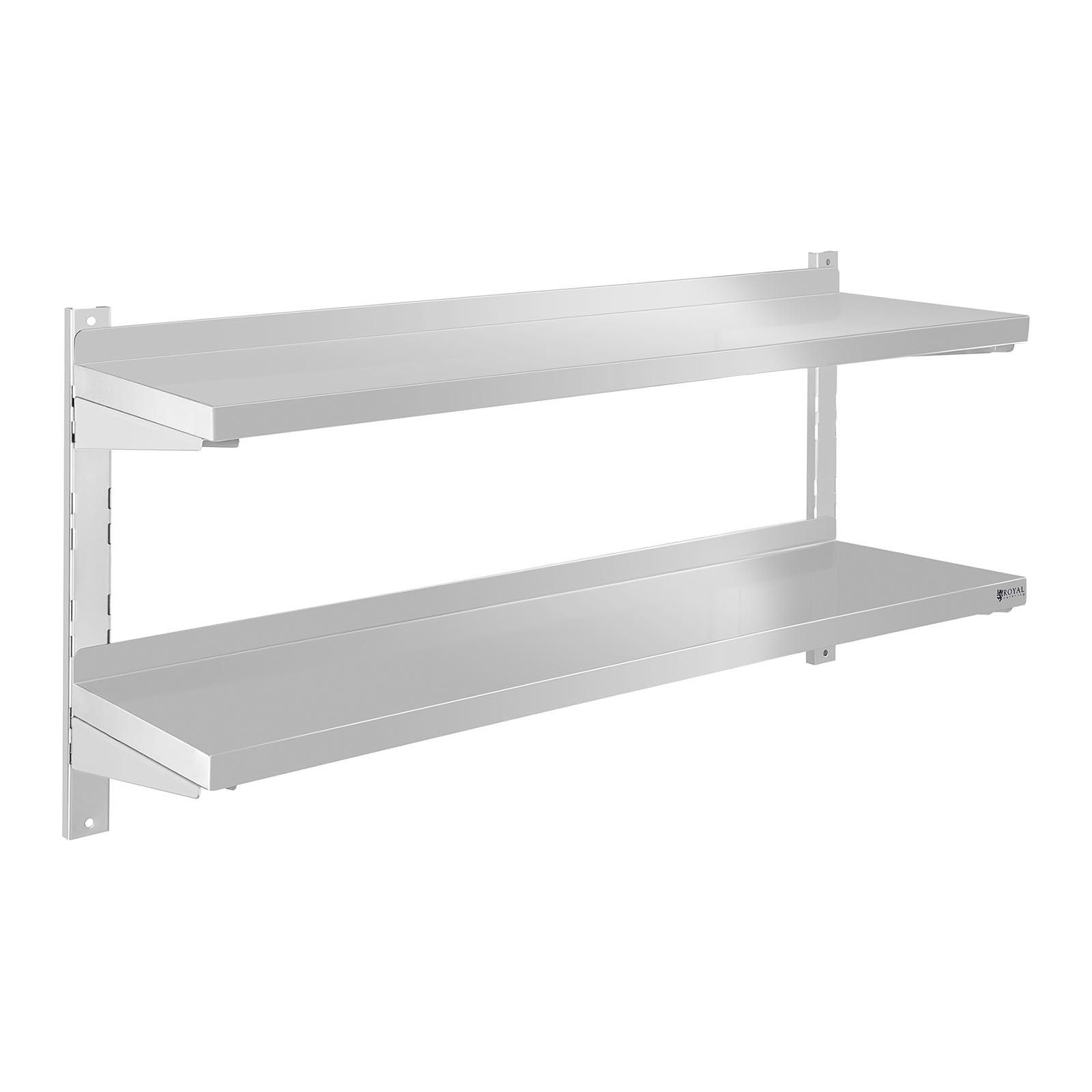 Royal Catering Hängeregal 120 cm Wandbord Gastro doppeltes Wandregal Edelstahl Regal Wandbord, verschiedene Größen