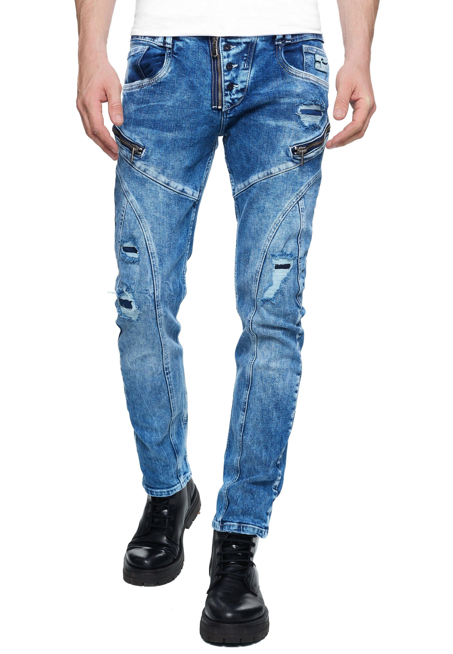 Rusty Neal Straight-Jeans MORI mit trendigen Zierelementen blau-denim