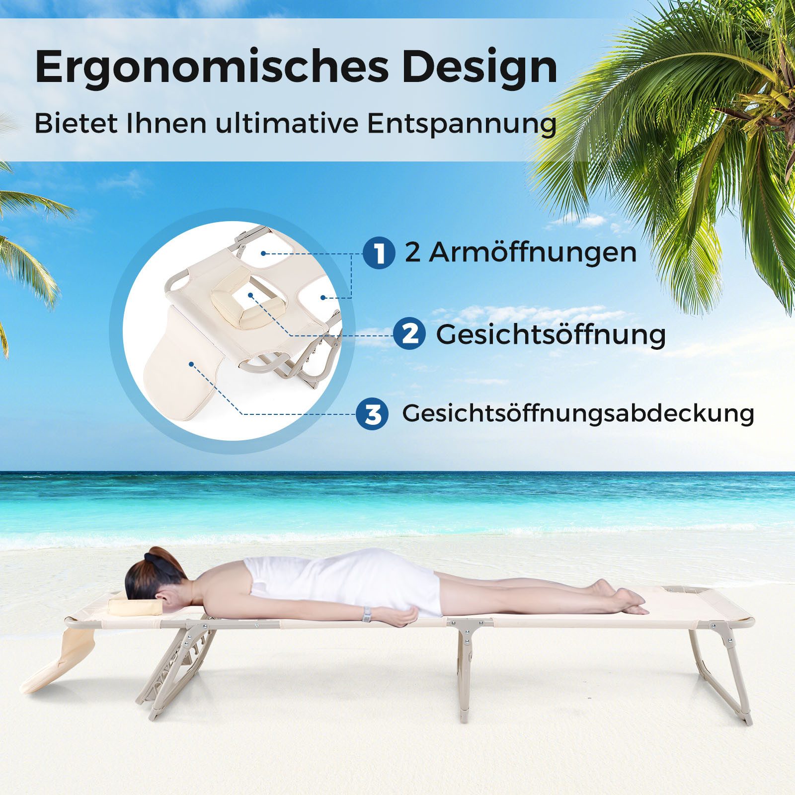 COSTWAY Gartenliege, Sonnenliege klappbar & verstellbar mit Öffnungen