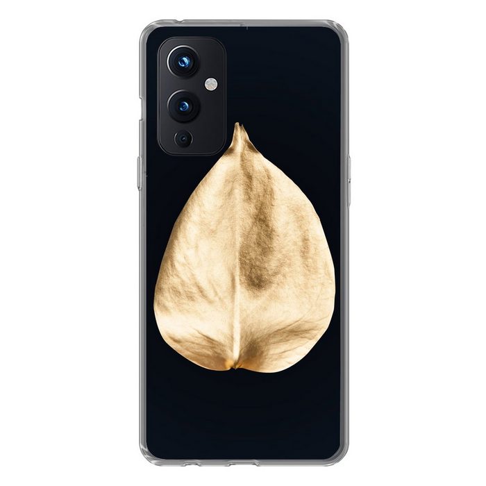 MuchoWow Handyhülle Blätter - Schwarz und Gold - Schwarz - Gold - Luxus Phone Case Handyhülle OnePlus 9 Silikon Schutzhülle