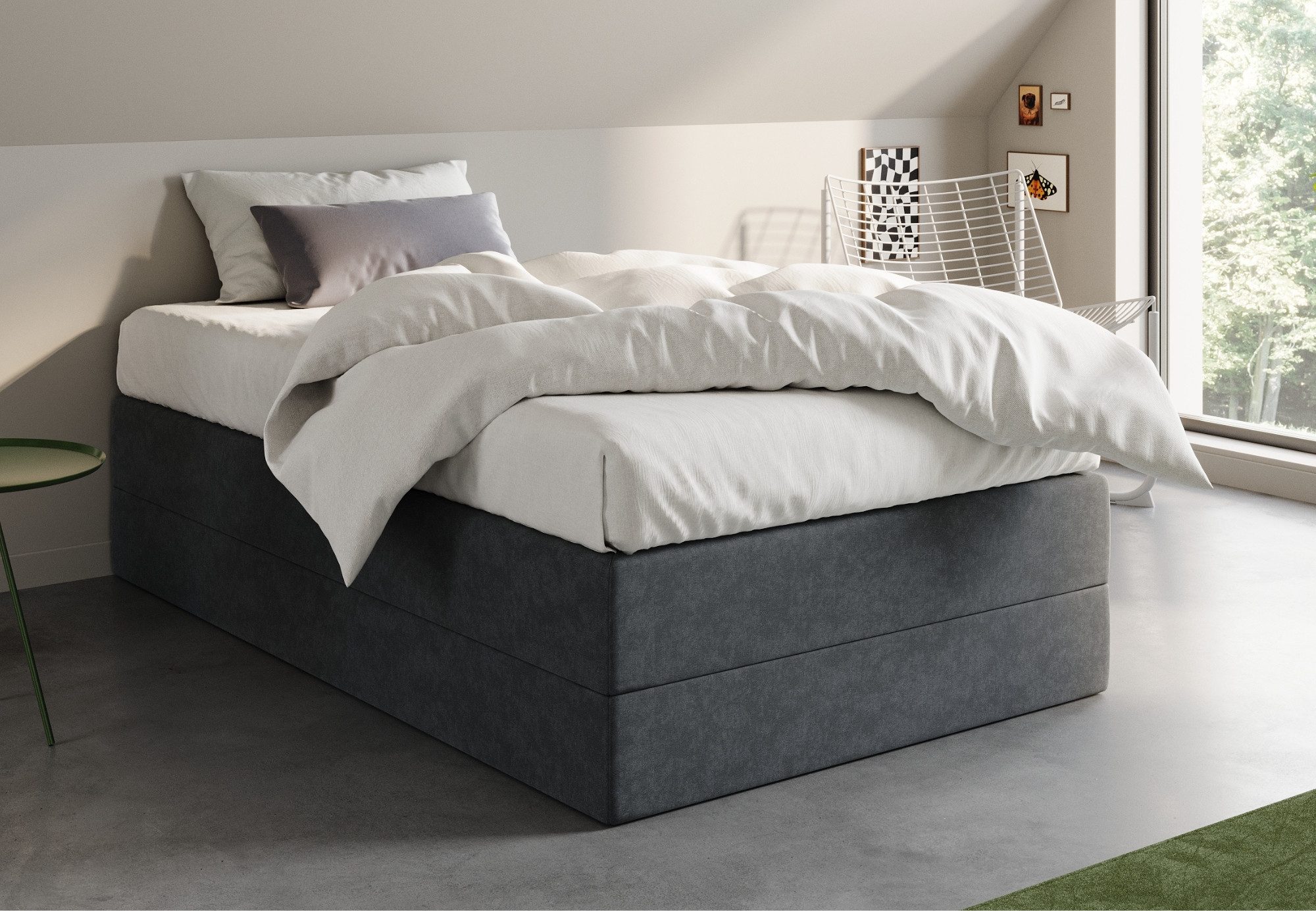 Home Collective Boxspringbett Polsterbett Bett Doppelbett mit wählbarer Matratze, viele Größen (90x200, 100x200, 120x200, 140x200, 160x200, 180x200, 200x200, modern & platzsparend, ideal für kleine Räume), ohne Kopfteil, komfortable Liegehöhe, weicher Velourbezug in anthrazit