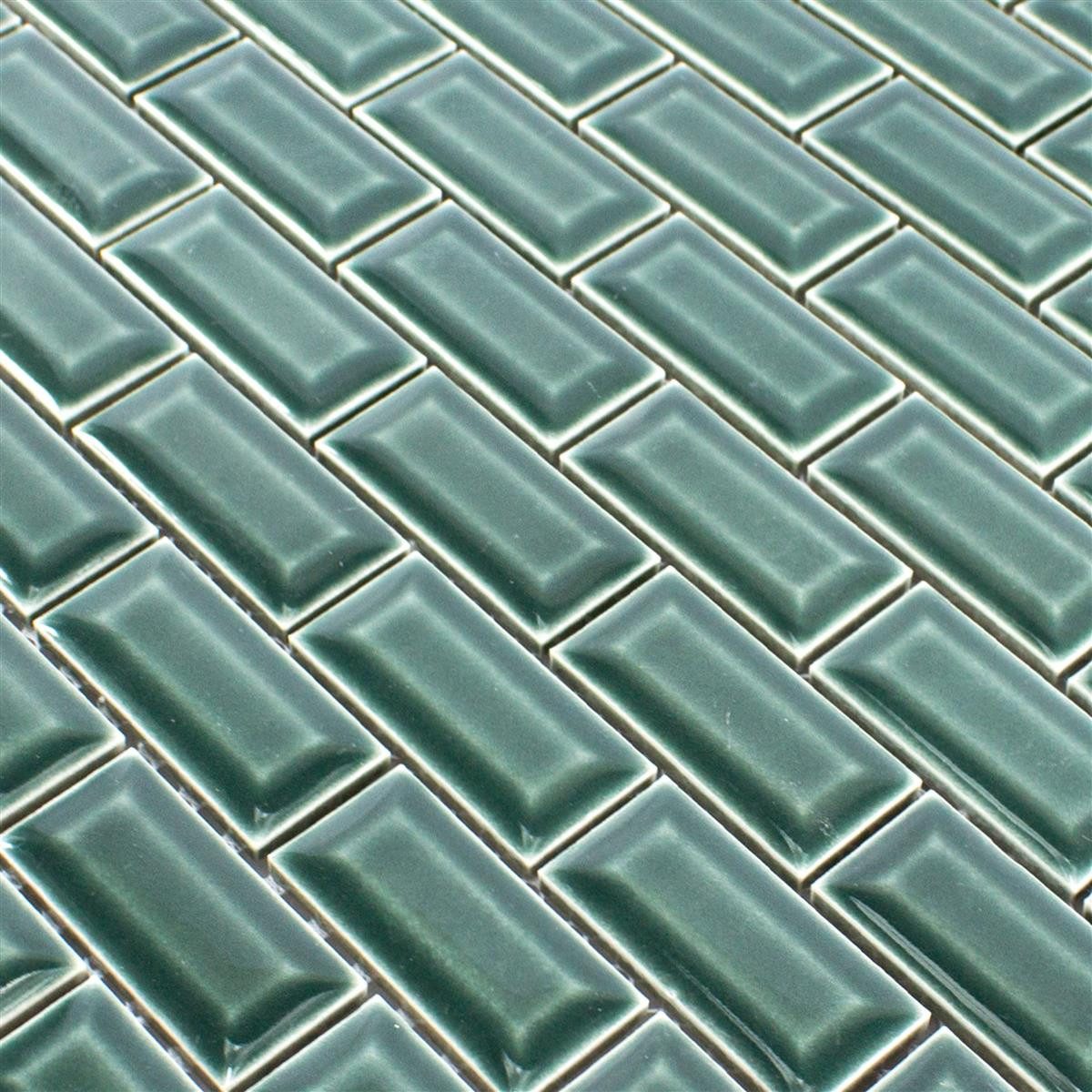 Mosafil Mosaikfliesen Keramikmosaik Fliesen Organica Metro, Keramik 30.000x30.000, grün, Verlegefertig auf ein Netz geklebt - Frostsicher - Wasserfest