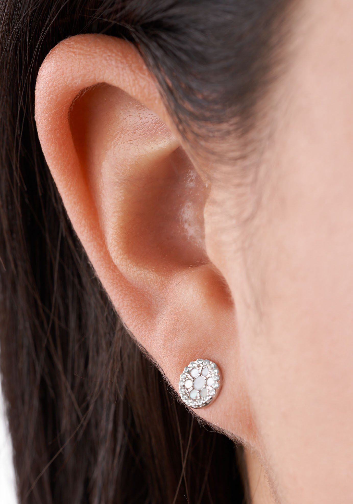 Fossil Paar Ohrstecker Schmuck Geschenk Silber 925 Ohrringe, mit Kristtall - mit Perlmutt