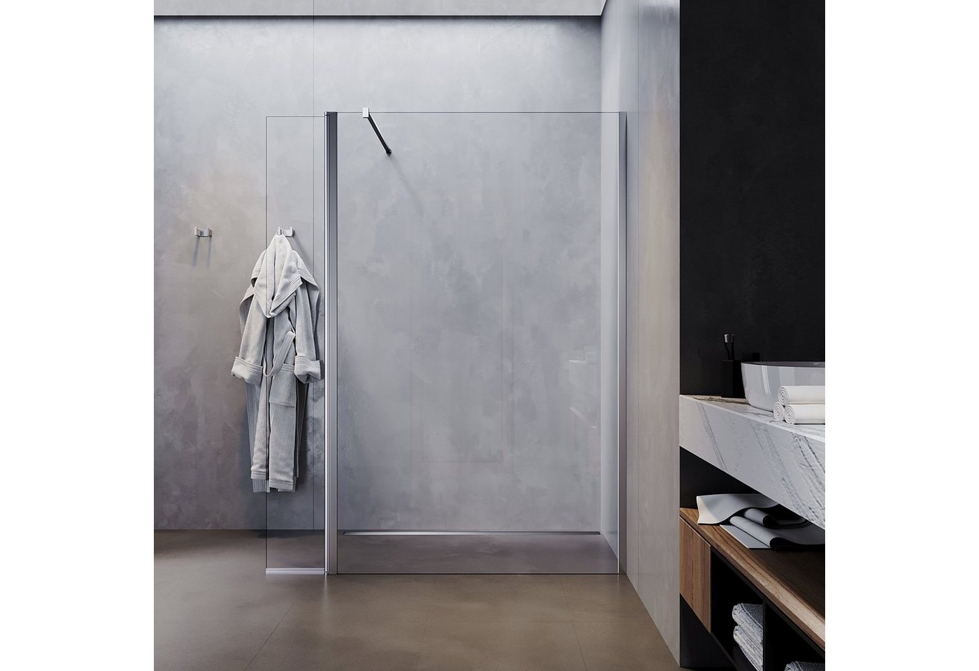 Thumbnail - SONNI Walk-in-Dusche Walk in Dusche mit 30cm schwenkbare Seitenwand, Nano(ESG), 8mm Einscheibensicherheitsglas mit Nano ...