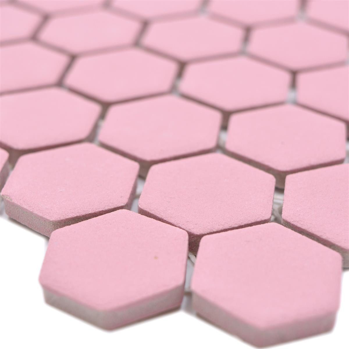 Mosafil Mosaikfliesen Keramikmosaik Bismarck R10B Hexagon Rosa H23, Keramik 30.000x26.000, rosa, Verlegefertig auf ein Netz geklebt - Frostsicher - Wasserfest -