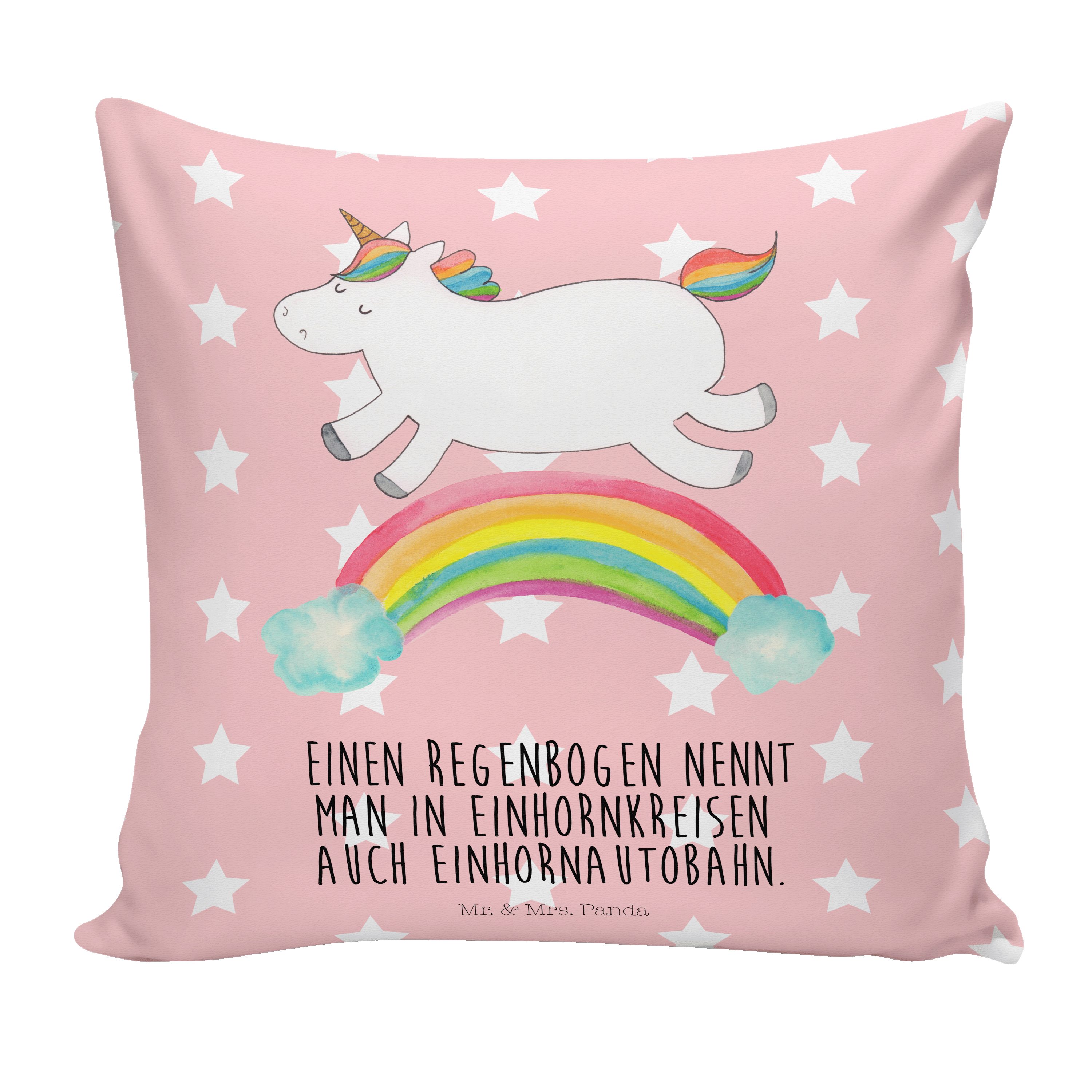 Mr. & Mrs. Panda Dekokissen Einhorn Regenbogen - Rot Pastell - Geschenk, Dekokissen, Glitzer, Ein