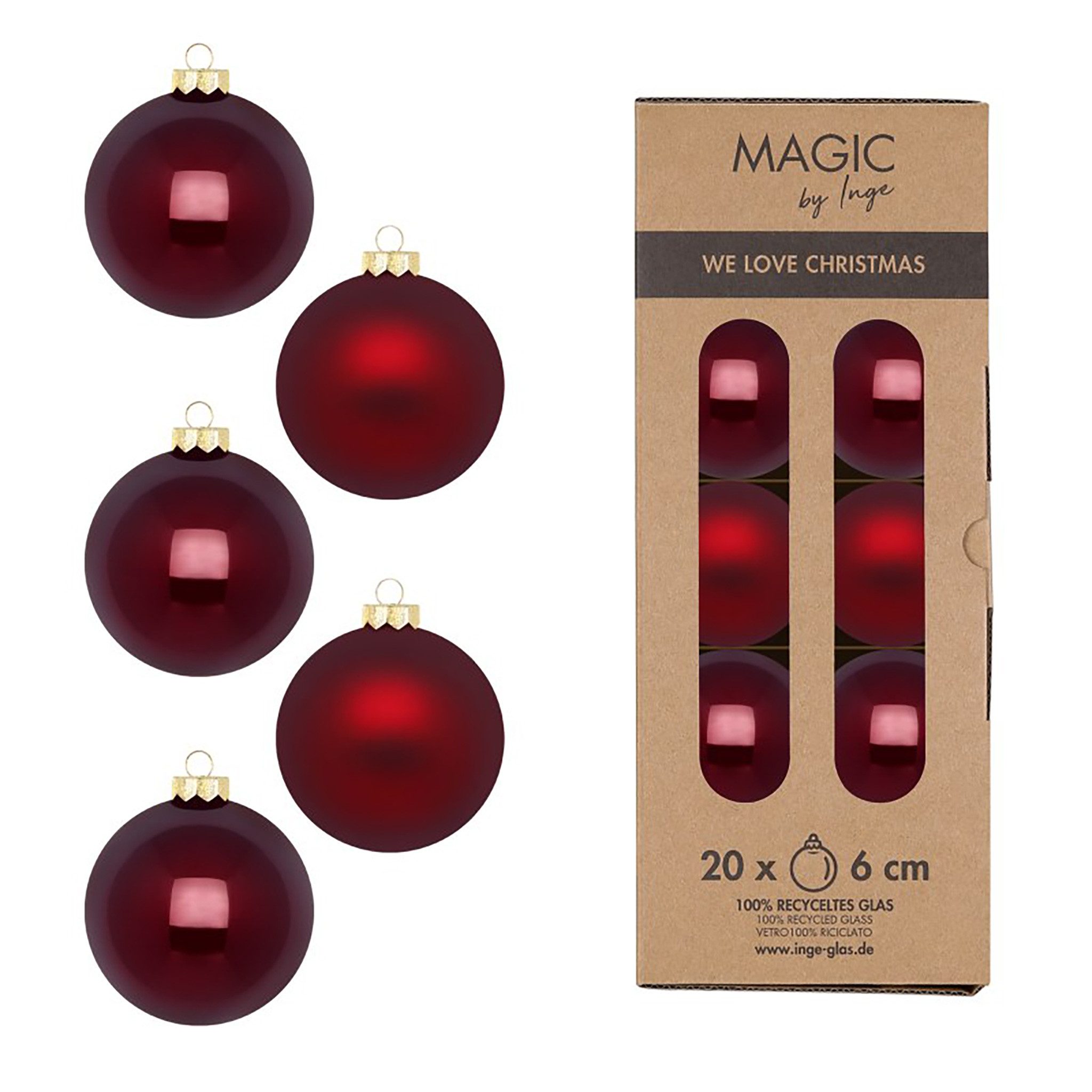 Holly & Jolly Weihnachtsbaumkugel, Weihnachtskugeln Glas 6cm 20 Stück - Smooth Port