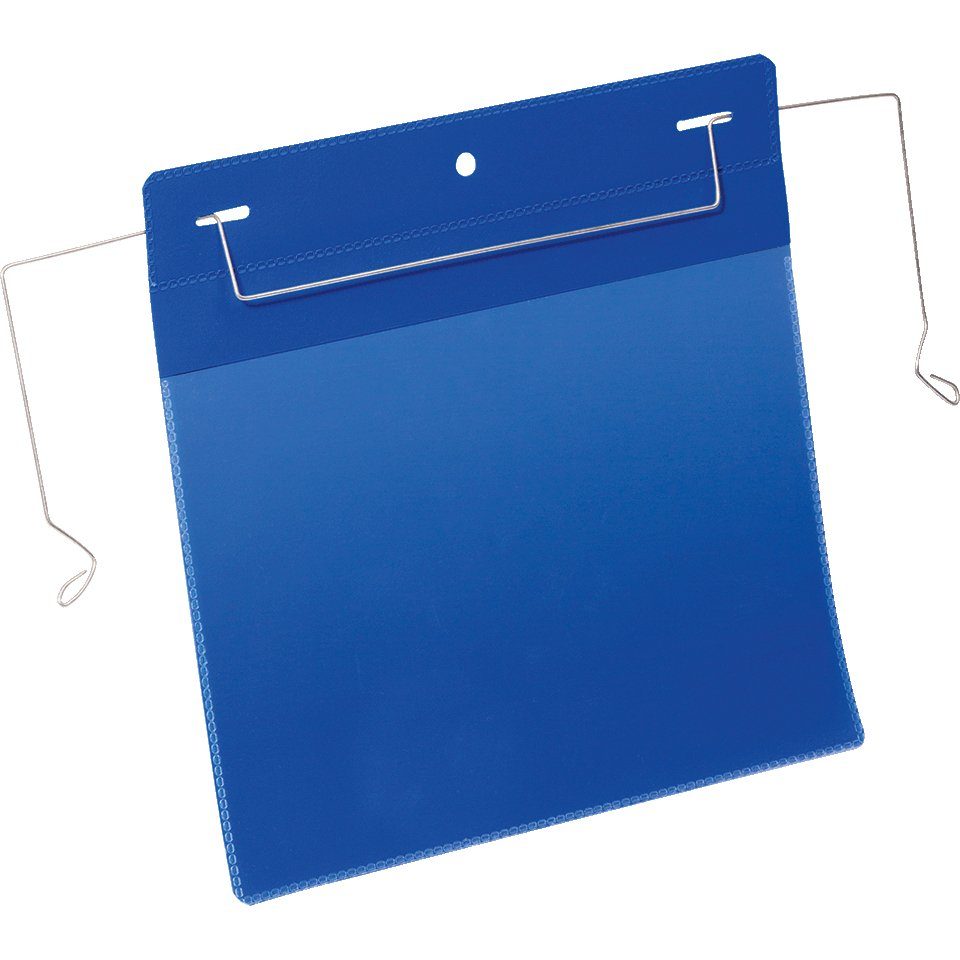 König Werbeanlagen Zeitungsständer DURABLE Dokumententasche, mit Drahtbügel, blau/tranparent, DIN A5, quer, 50/VE