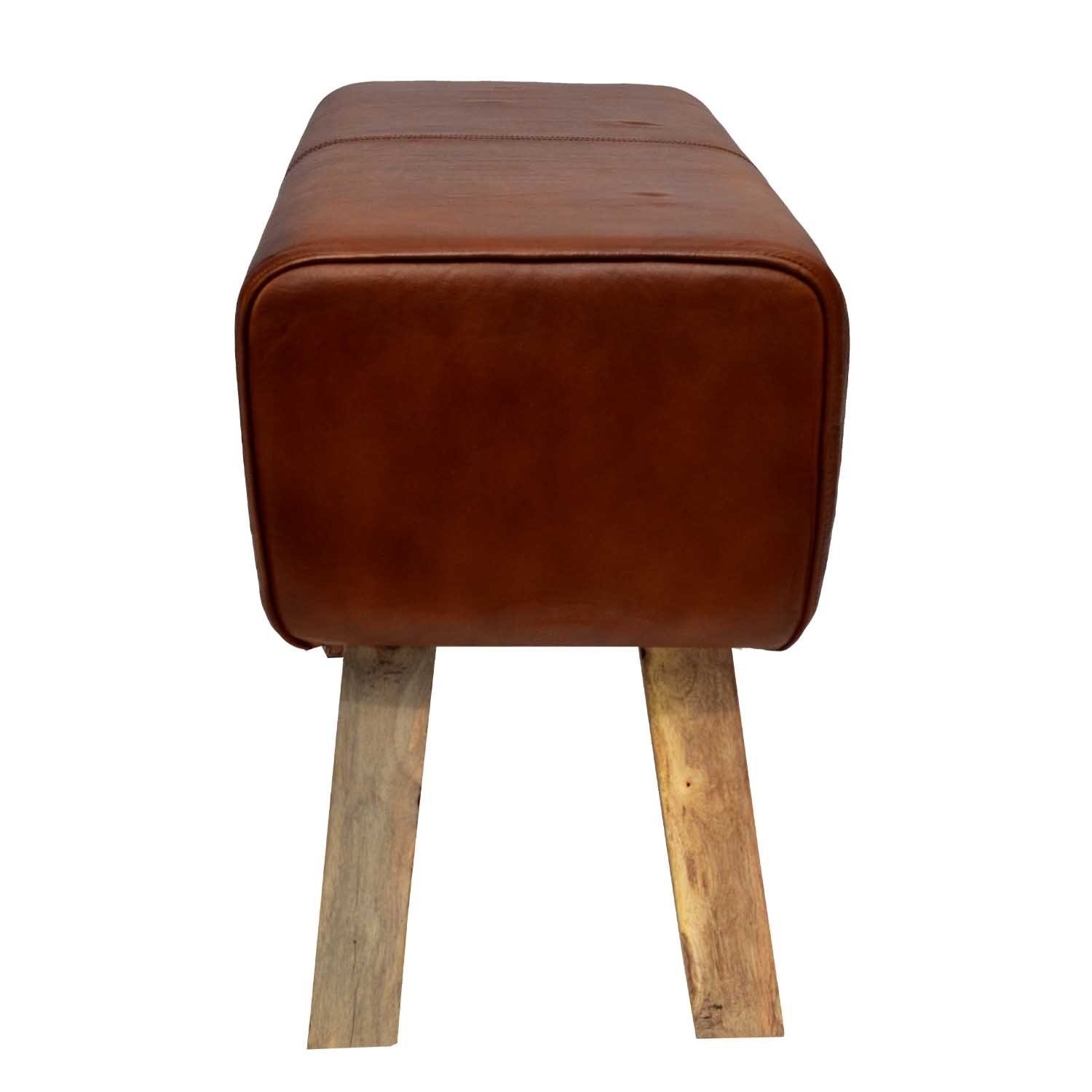 Casa Moro Sitzbank Leder Polsterbank Vinod 78x35x46 cm (Breite/Tiefe/Höhe) braun (Turnbock Design Turnbank modern eine Kult Hocker), Massivholz, Echtleder-Bezug HH4210