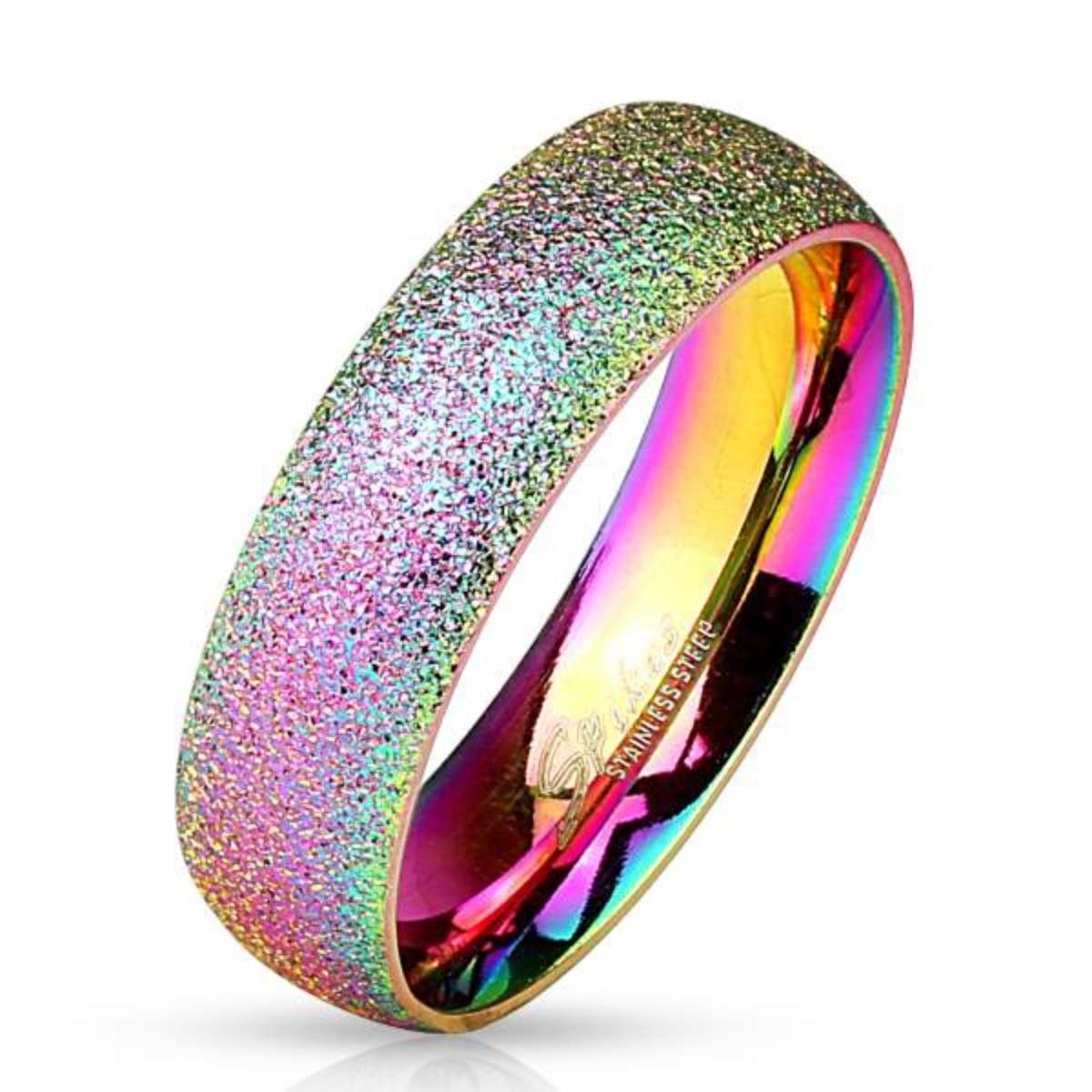 Order & Smile Schmuck Partnerring Regenbogen Ring in Diamantoptik: Edelstahl Partnerring sandgestrahlt