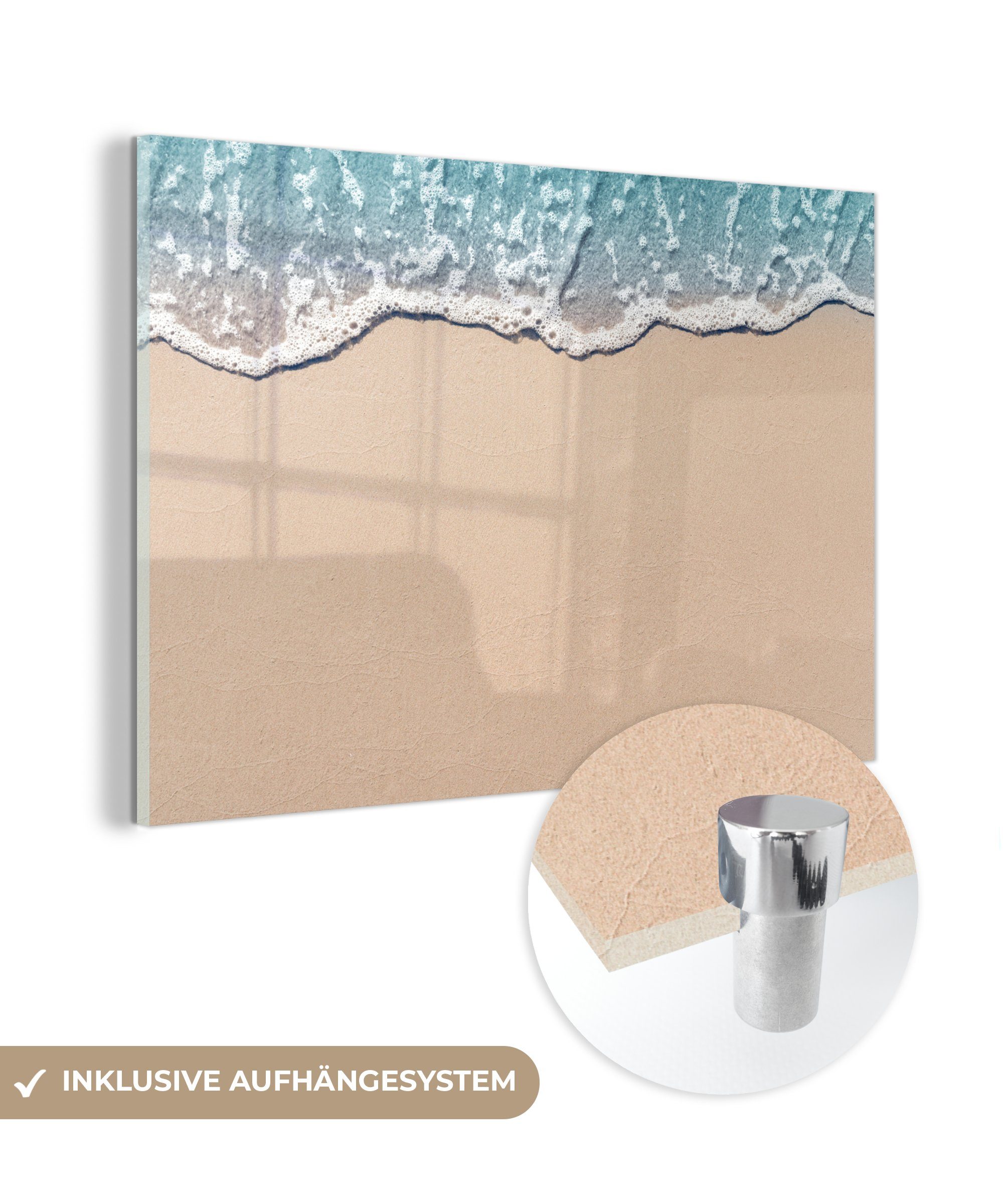auf (1 Meer Glas Sand, - - Wandbild MuchoWow Strand - Bilder - - auf Glasbilder Foto St), Acrylglasbild Wanddekoration Glas