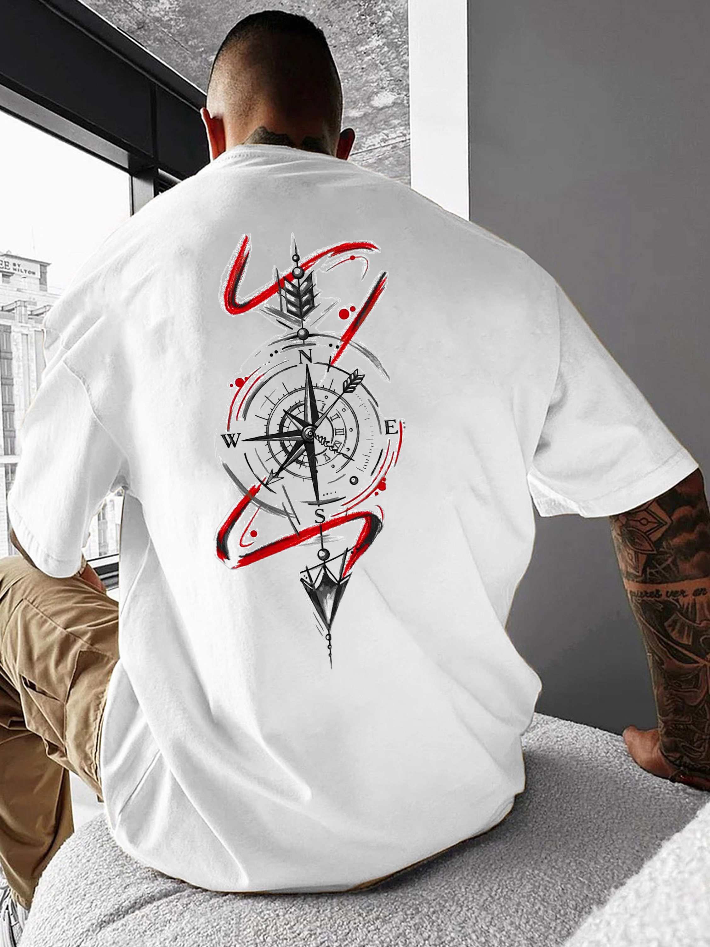 RMK T-Shirt Herren Shirt Rundhals Sommer Basic "Compass Kompass" aus 100% Baumwolle