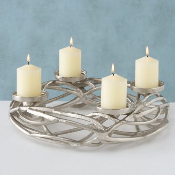 BOLTZE Kerzenleuchter Runder Metall-Kerzenleuchter für 4 Stumpenkerzen - Silber, 40 cm Ø