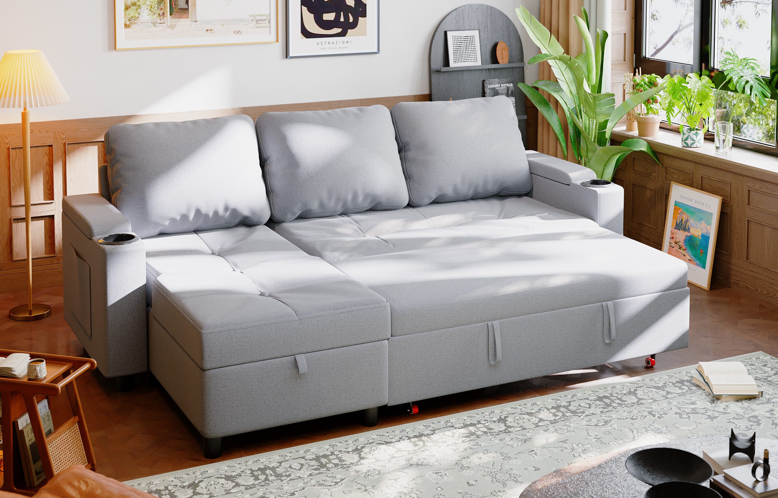 GUNJI Ecksofa Multifunktionaler Stauraum Ausziehbares L-förmiges günstig online kaufen