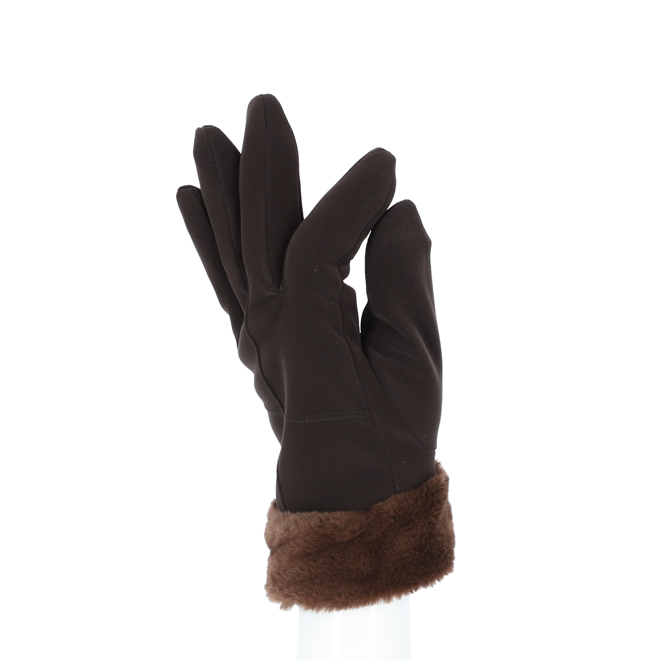 halsüberkopf Accessoires Lederhandschuhe Handschuhe aus Kunstleder mit Webpelzrand braun