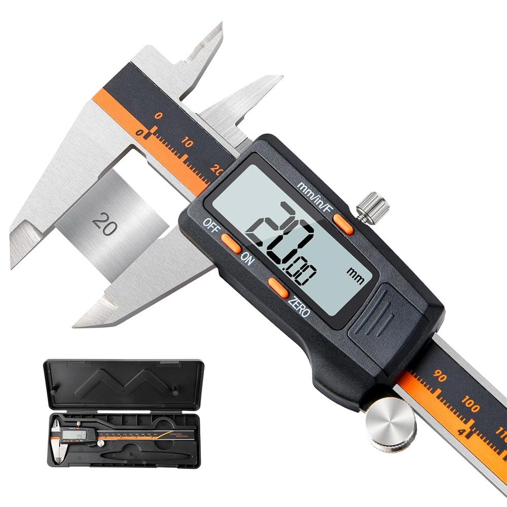 TUWENA Messschieber Digitaler Messschieber 150mm, Edelstahl Schieblehre mit LCD-Display, Zoll/Metrisch/Bruchu Umstellung, Auto-Off & 2 Ersatzbatterien