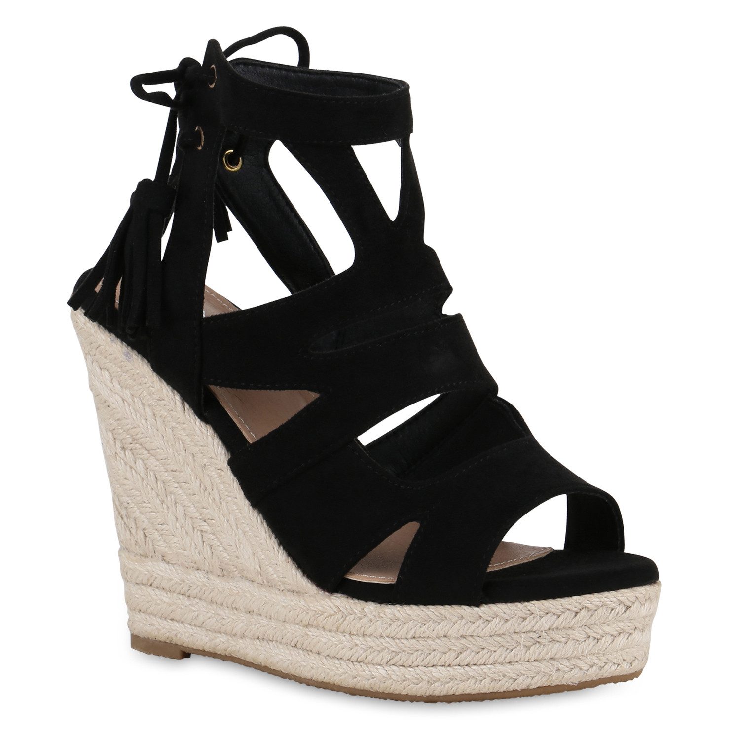 VAN HILL 841372 Keilsandalette Damen Keilsandaletten Сандалеты Bast Quasten Cut-Outs