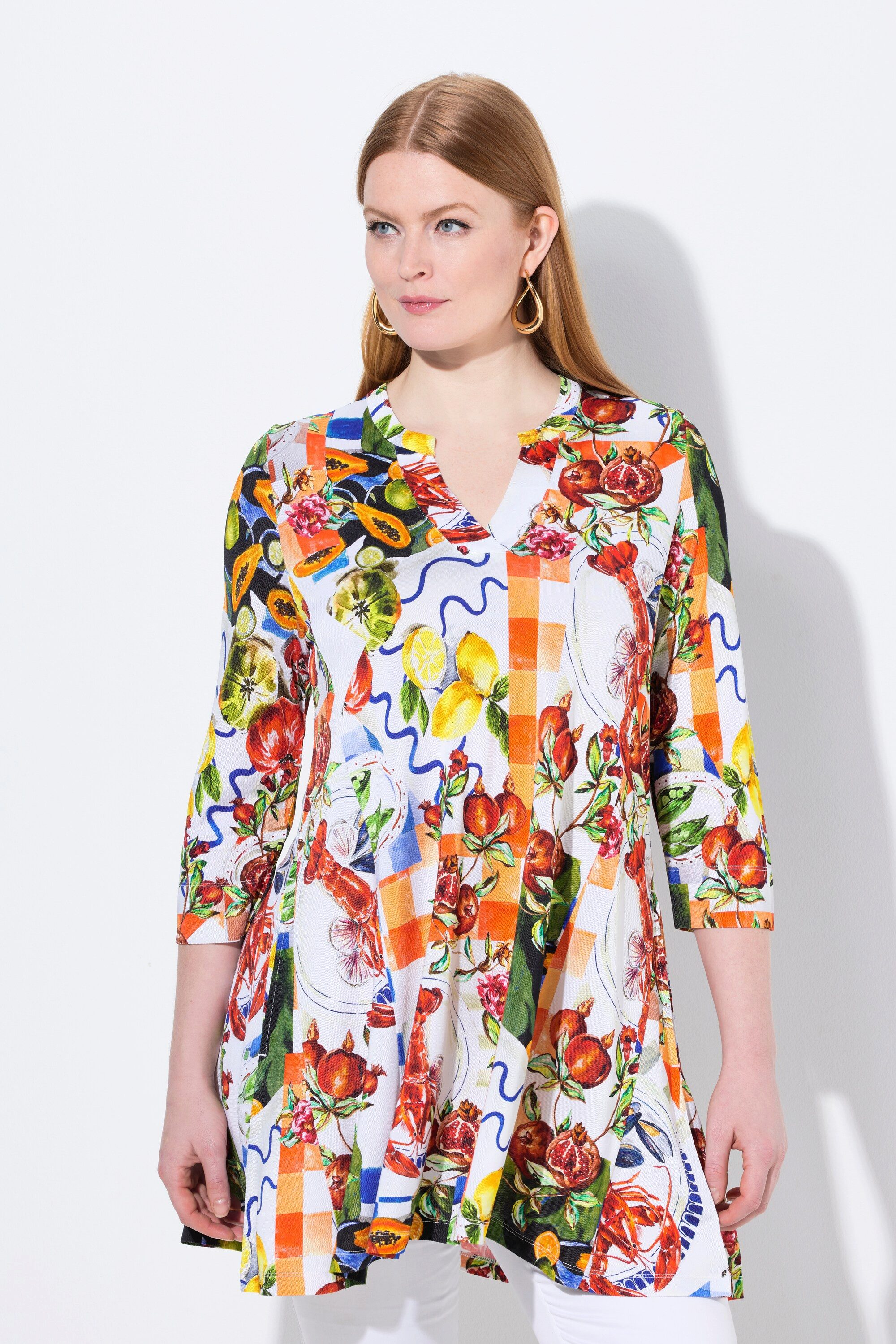 Ulla Popken Tunika Slinky-Bluse Food-Design A-Linie günstig online kaufen