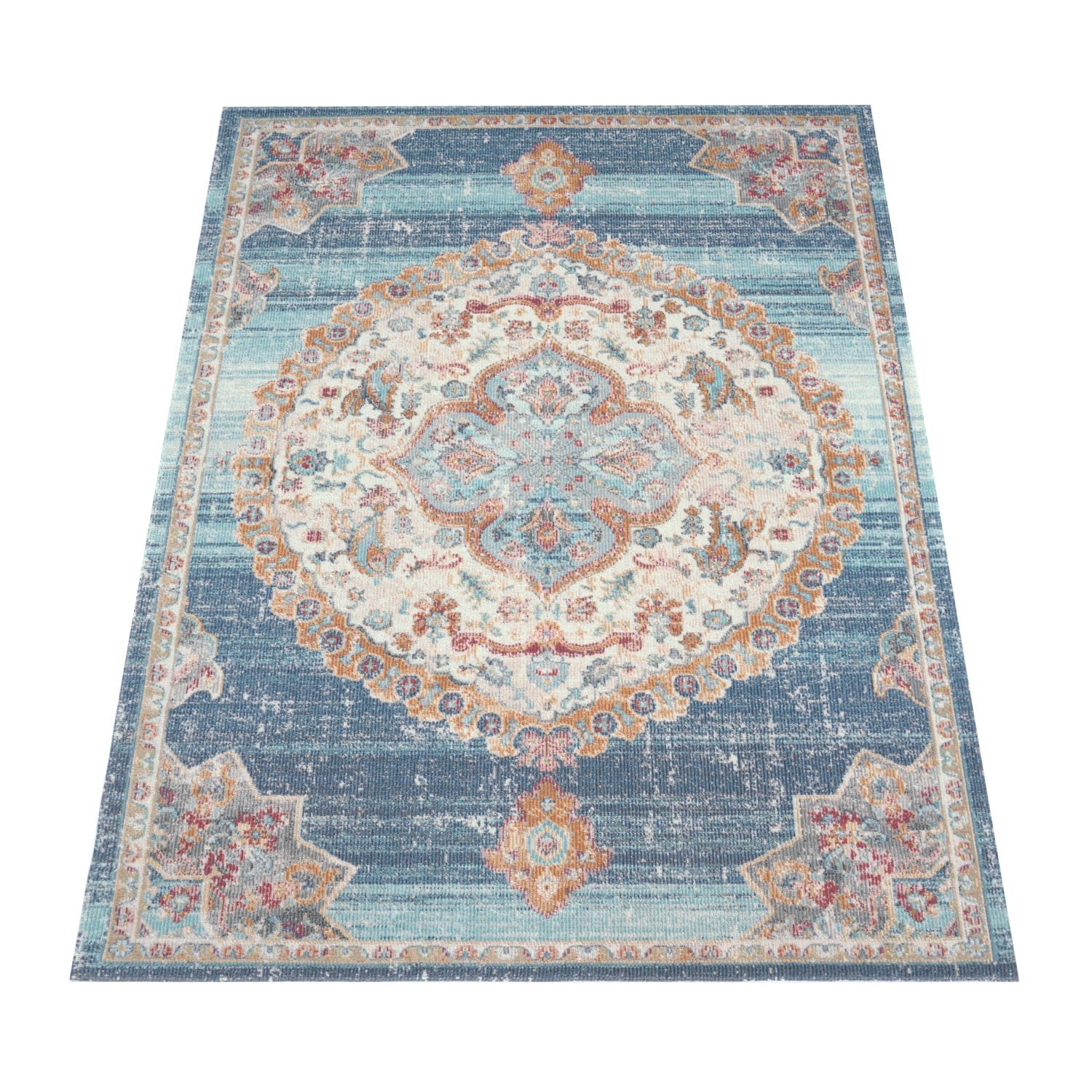 KADIMA DESIGN Outdoorteppich Orientalisch Vintage Balkon, Terrasse schmutzabweisend Outdoor Teppich, Läufer, Höhe: 6 mm, Florhöhe: 2 mm, 100% Polypropylen, Läufer, 60x100cm, Blau