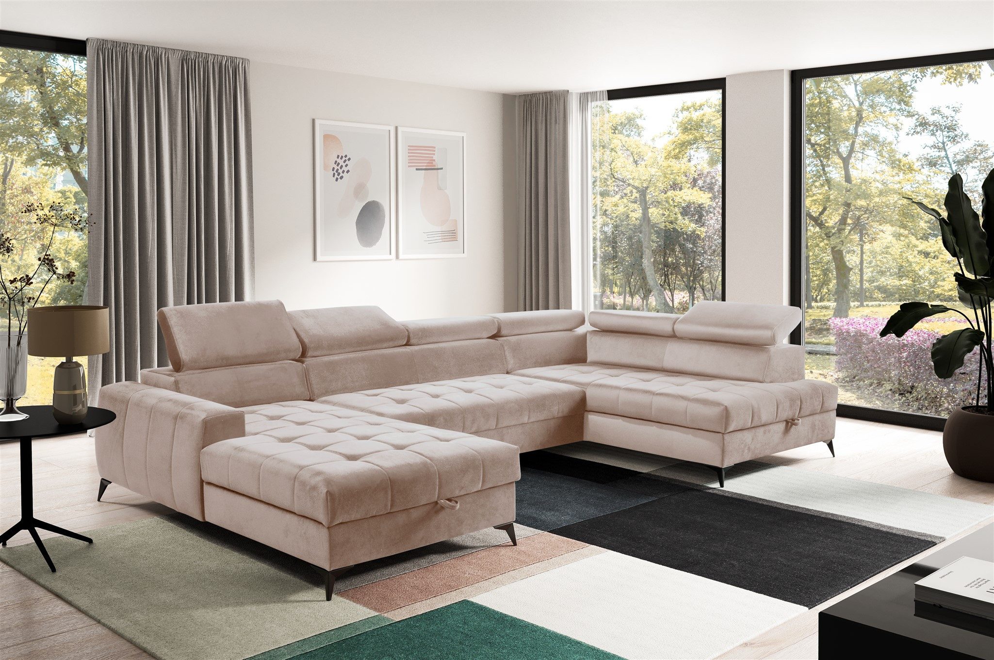 Fun Möbel Wohnlandschaft Schlafsofa AGNESA Stoff Salvador Ottomane Rechts oder Links, Rundumbezug, inkl. 2 Bettkästen