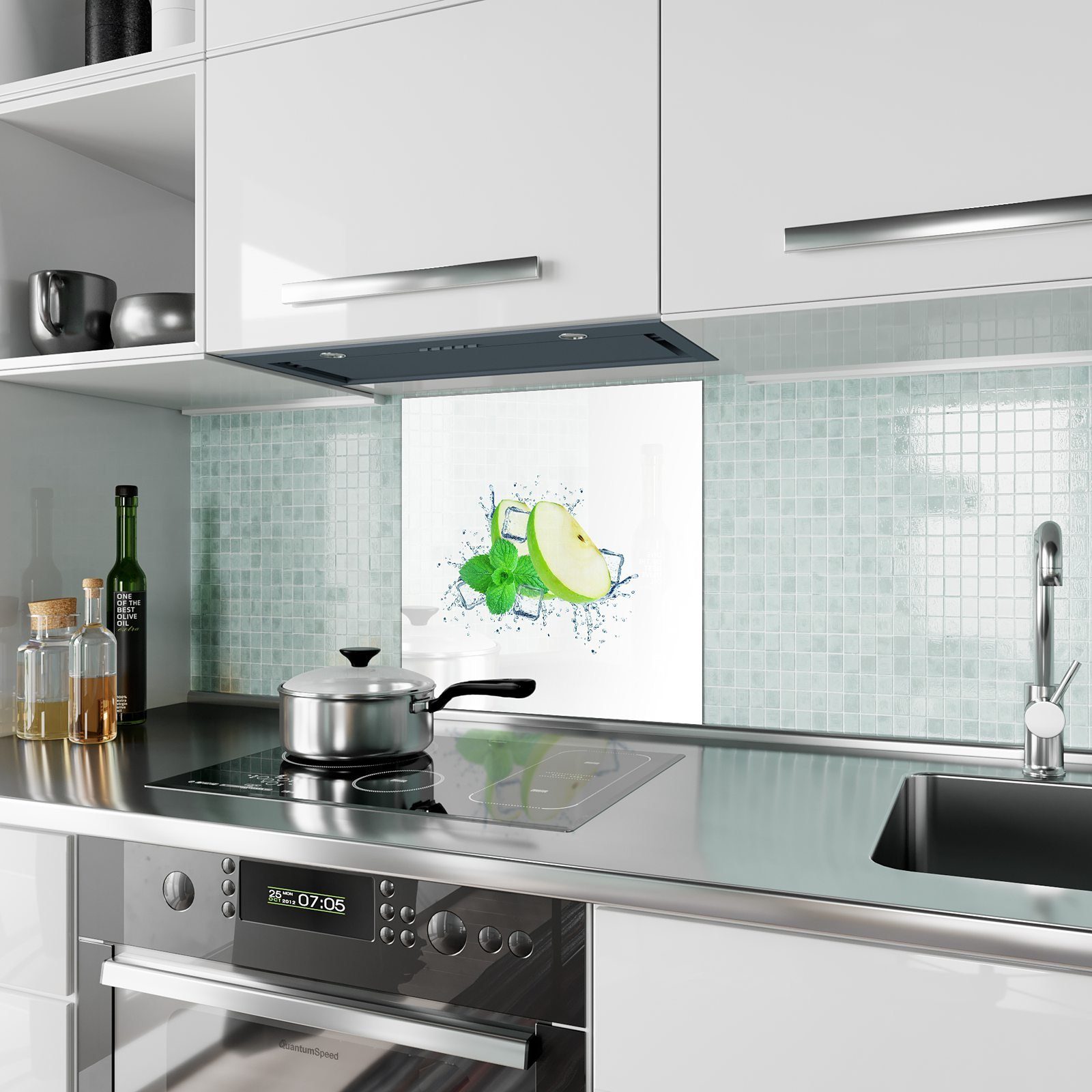Primedeco Küchenrückwand Küchenrückwand mit im Äpfel Spritzschutz Motiv Splash Glas eigenen