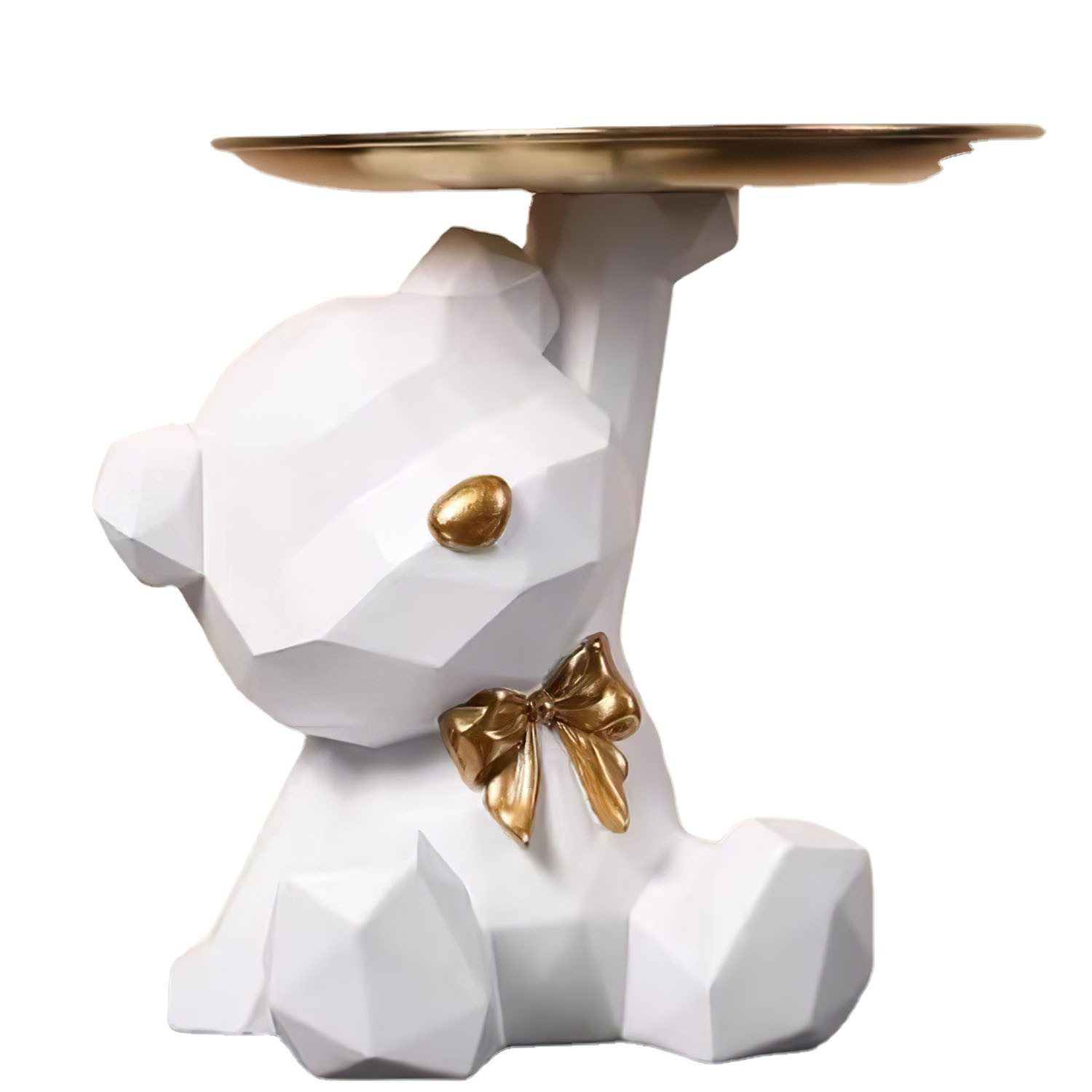 HEYHIPPO Dekotablett Dekofigur Bär mit Tablett – Niedliche weiße Bären-Skulptur aus Harz (Home Desktop Ornamente geeignet für Wohnzimmer Eingang Büro Wohnzimmer), Tierform, Aufbewahrung für Eingangsschlüssel, Geschenkidee 20×18,2 cm