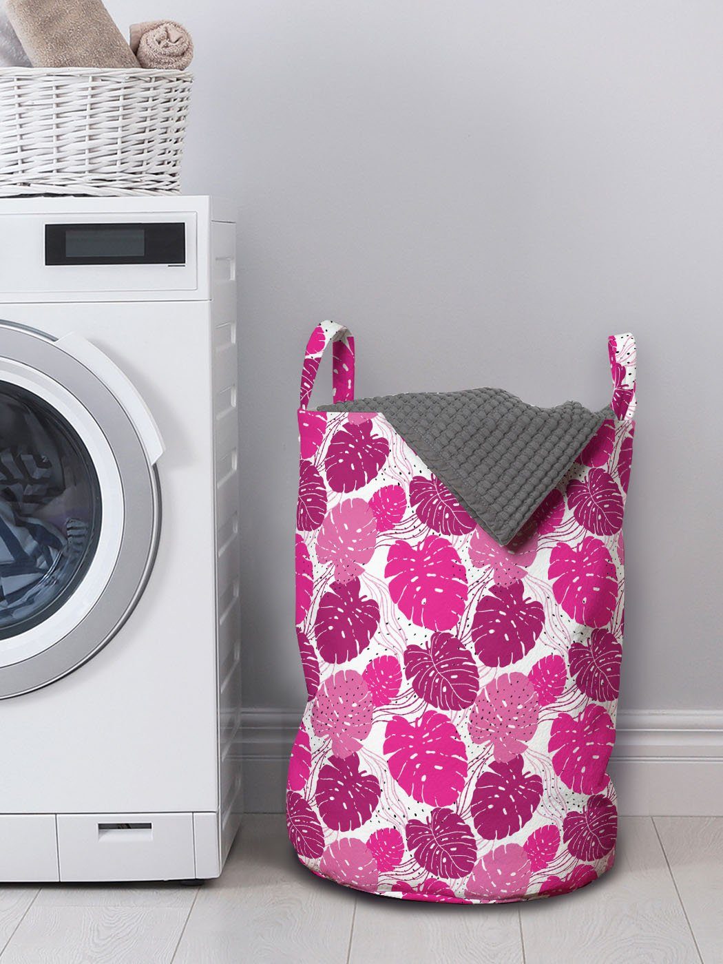 Monstera Abakuhaus Kordelzugverschluss Wäschesäckchen Waschsalons, Wäschekorb Farbpalette Rosa Griffen mit für Blätter