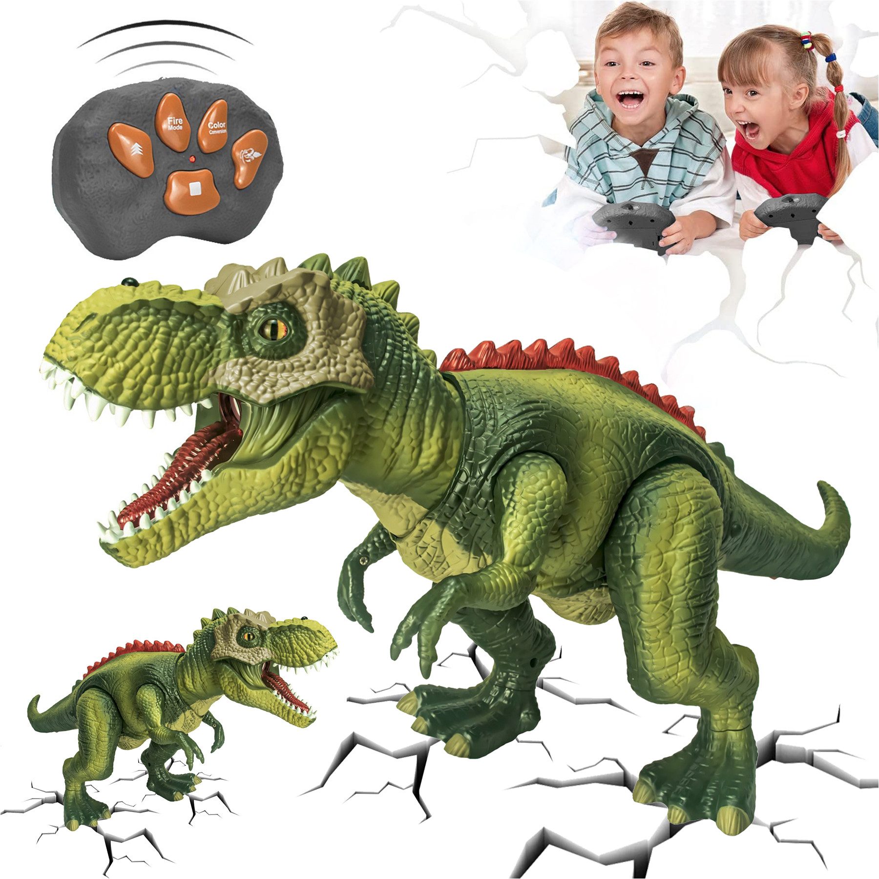 Senmudi Spielfigur Kinder LED Ferngesteuertes Dinosaurier Spielzeug, (Elektronik T-Rex Dino Spielzeug für Kleinkinder Jungen Mädchen, mit Spray, Licht,Brüllen,Realistische Gehbewegungen), ab 4 5 6 8 jahre jungen with Led Light & Roaring Sound