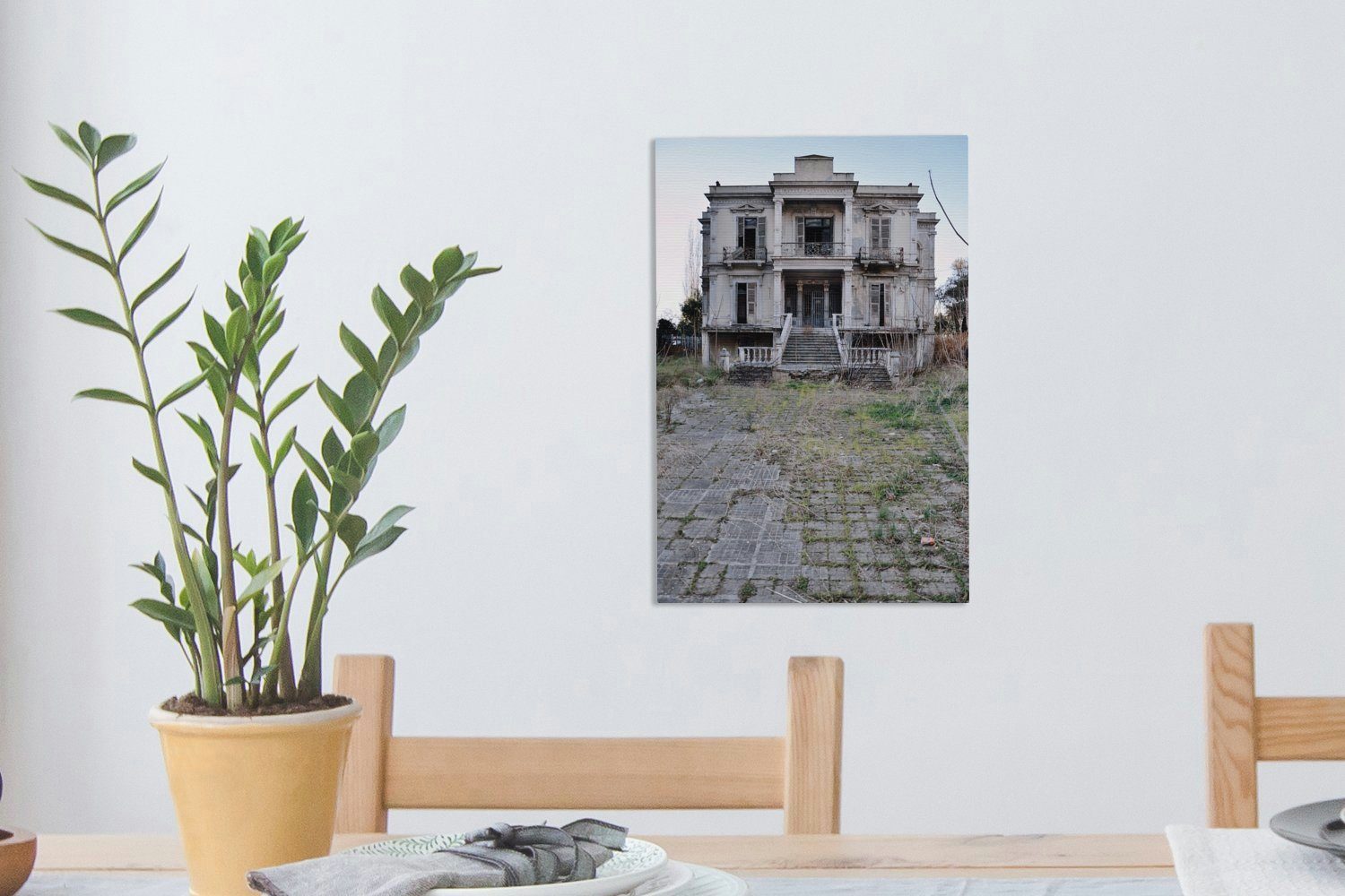 OneMillionCanvasses® Leinwandbild Neoklassisches verlassenes Gemälde, fertig inkl. Leinwandbild cm St), 20x30 (1 bespannt Haus, Zackenaufhänger