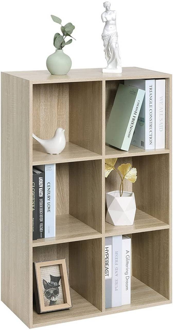 Woltu Bücherregal, 1-tlg., Eiche 60x30x89 6 cm aus Würfelregal Fächer MDF