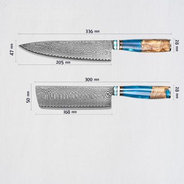 KEENZO Messer-Set 2tlg. Damaskus Stahl Küchenmesser Set chefmesser Hackmesser (2-tlg)