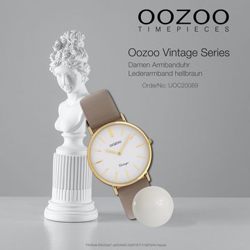 OOZOO Quarzuhr Oozoo Damen Armbanduhr hellbraun Analog, (Analoguhr), Damenuhr rund, mittel (ca. 32mm) Lederarmband, Fashion-Style
