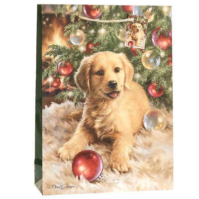 Linoows Tragetasche 10 Stück Geschenktüten Weihnachten `kleiner Hund`, Große Papiertragetaschen