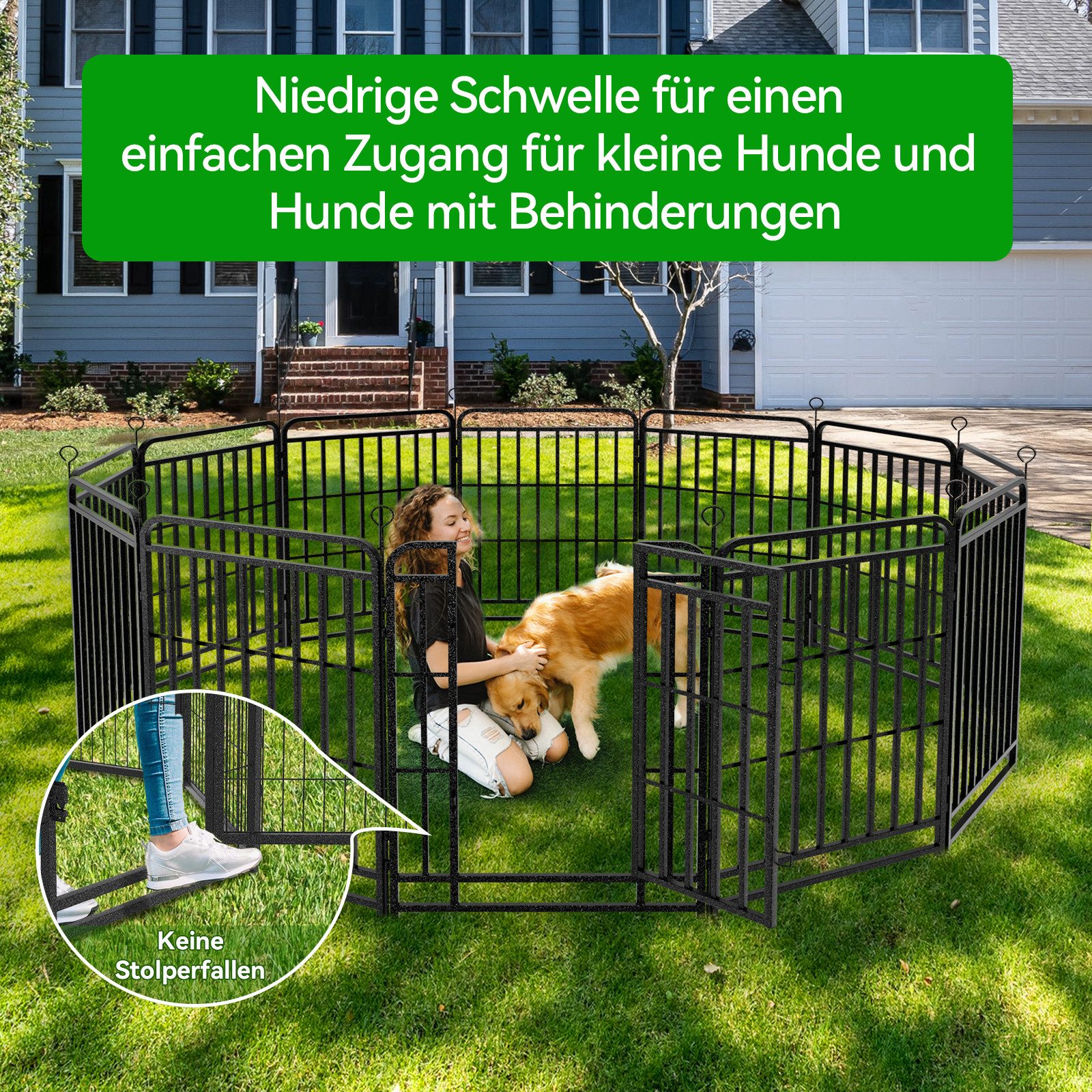 Puluomis Freigehege Welpenauslauf 68cm x 6/8/12-teilig 80/100 cm hoch, Welpenlaufstall mit Tür DIY, Doppel-L-Schloss