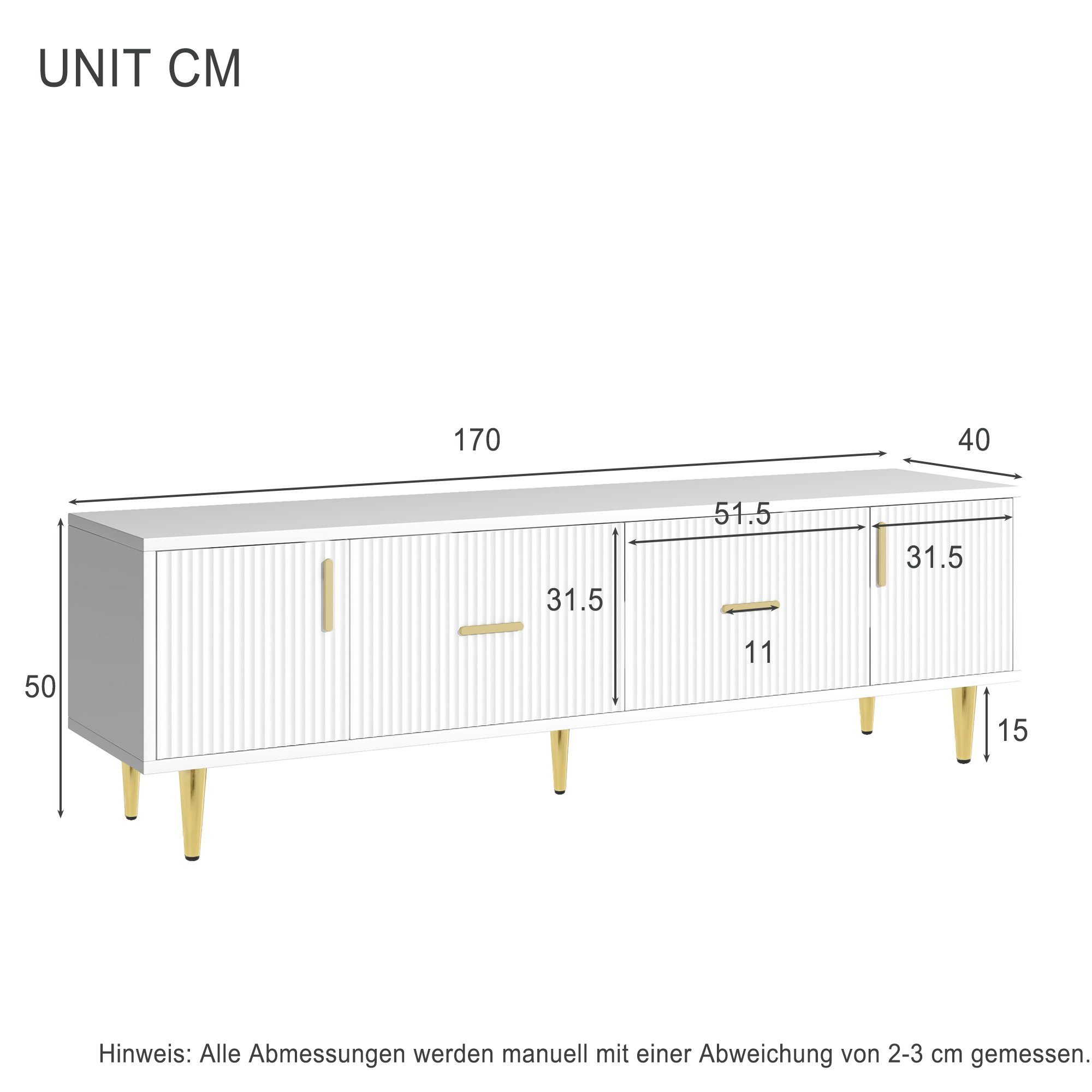 2 170 cm Lowboard 70-Zoll-TV) TV-Ständer für Türen, Scharniere, leise (1-St., BlingBin Schubladen, TV-Schrank 2 langer