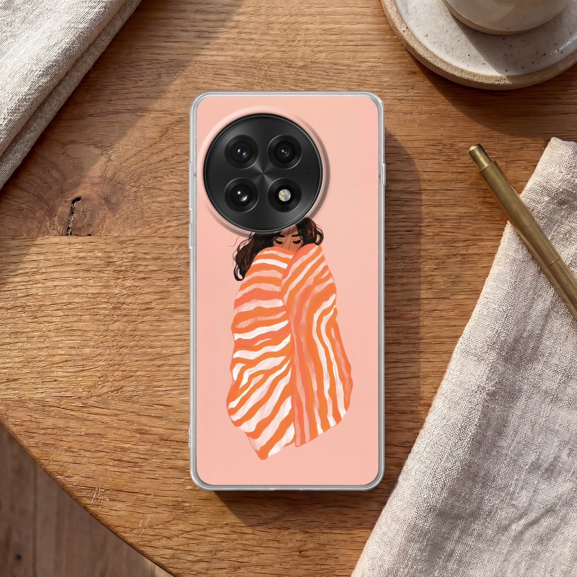 MuchoWow Handyhülle für OnePlus 13 Mädchen - Decke - Gestreift - Orange, Phone Case, Silikon, Schutzhülle Dünn
