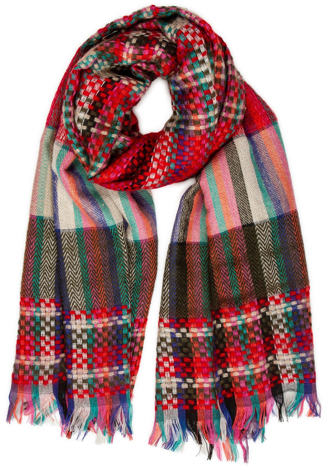 Modeschal SC489 bunter Damen XXL Karo Streifen Schal