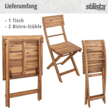STILISTA Balkonset Bistro Set, Möbel Set aus FSC®-zertifiziertem, (Set, 3-tlg., Tisch mit 2 Stühlen), Akazienholz bestehend aus einem Tisch und Zwei Stühlen, klappbar